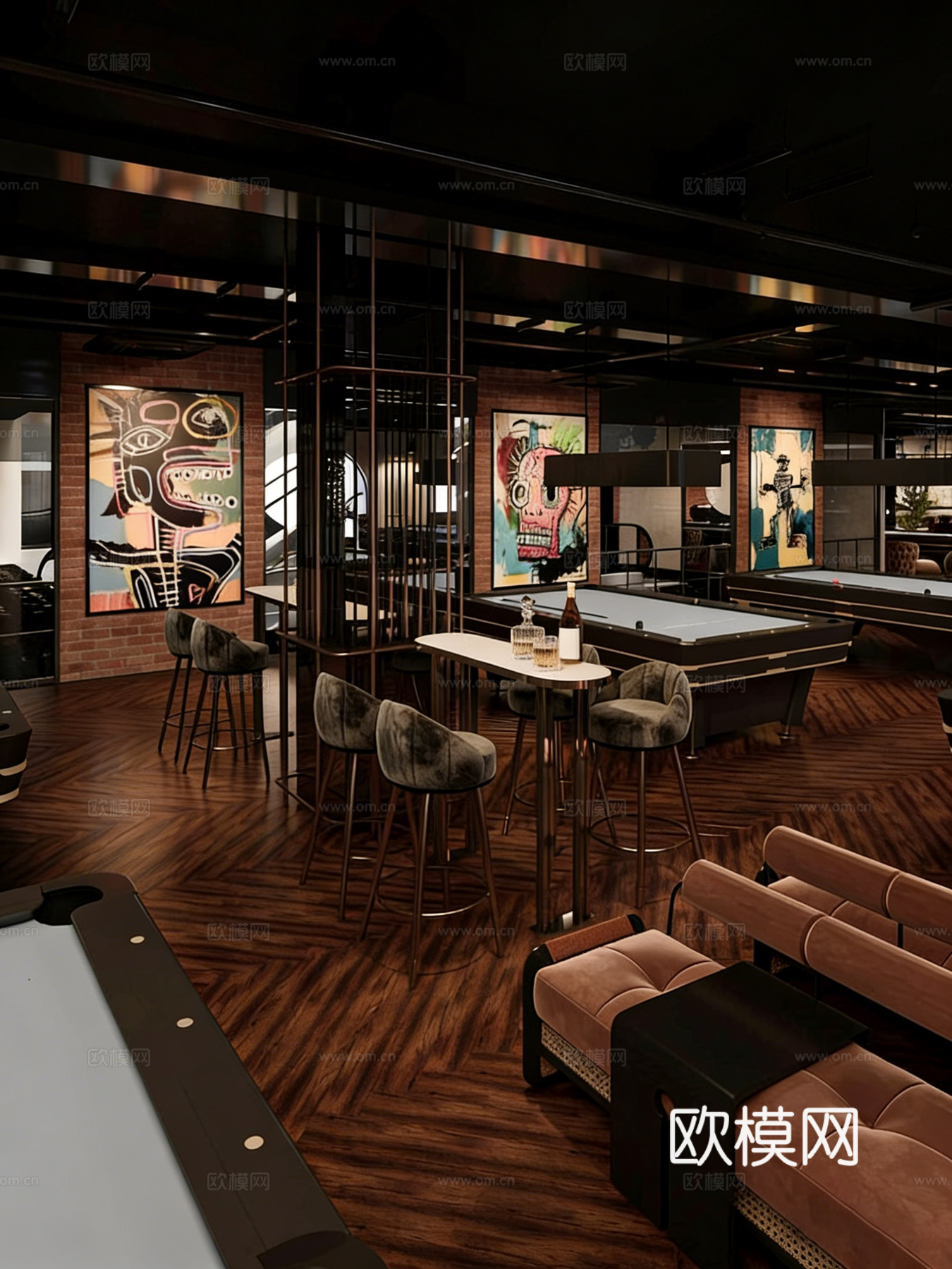 台球室 台球厅 娱乐空间 商业空间 俱乐部3d模型