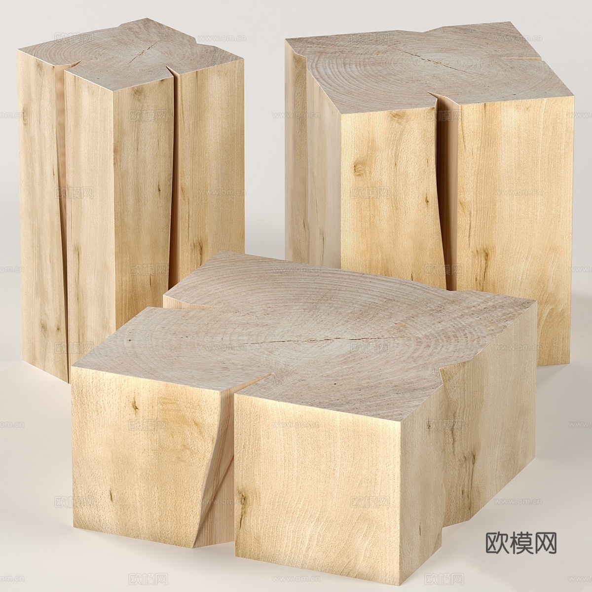 三张树桩咖啡桌3d模型下载