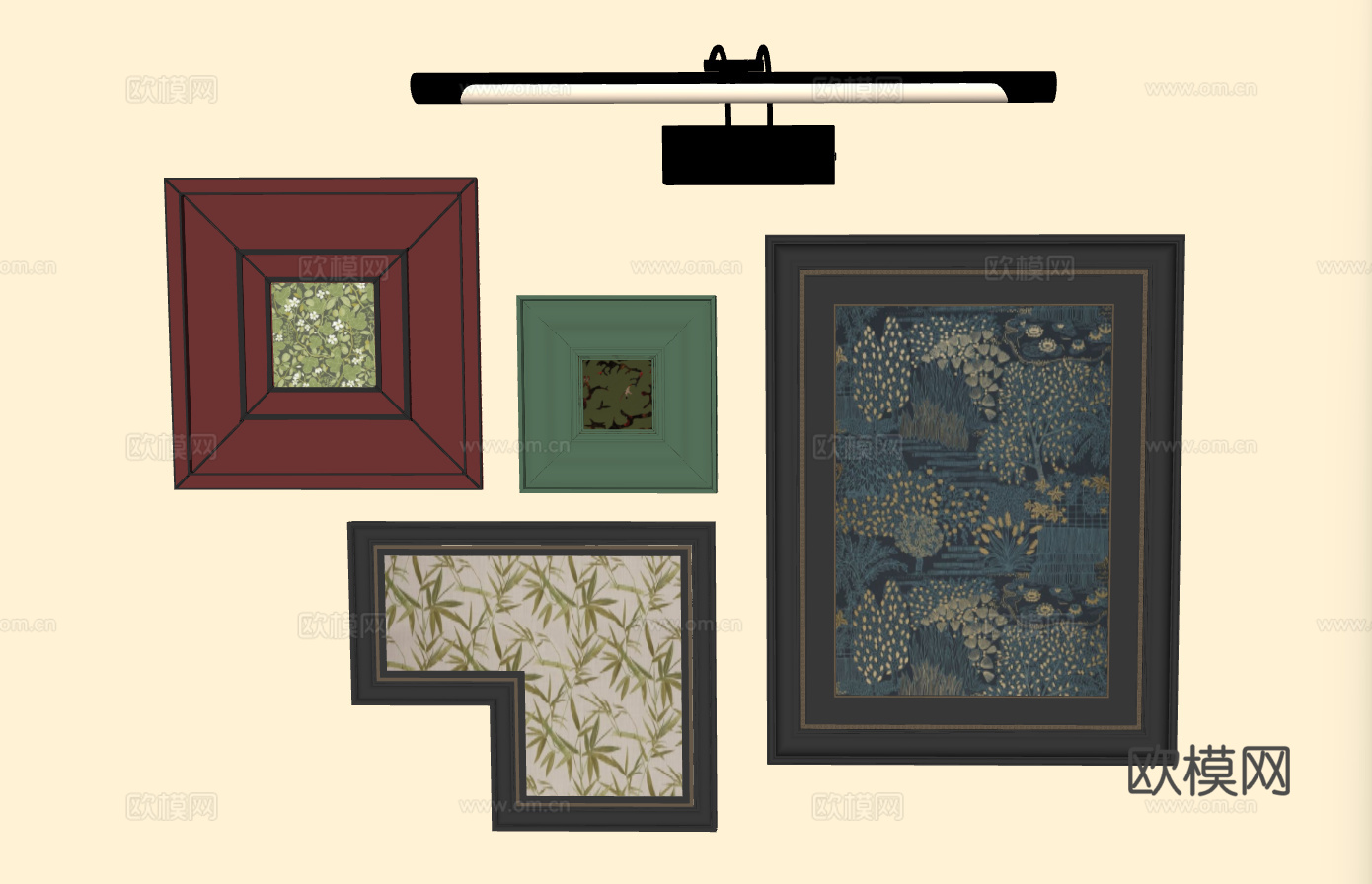 中式风格墙面装饰画组合su模型