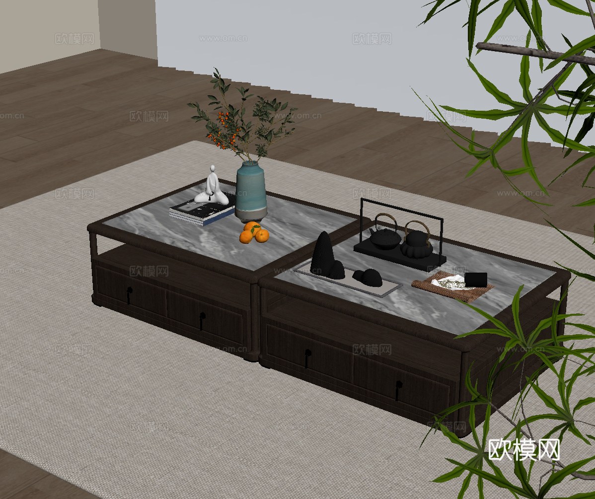 新中式茶几 方形茶几su模型