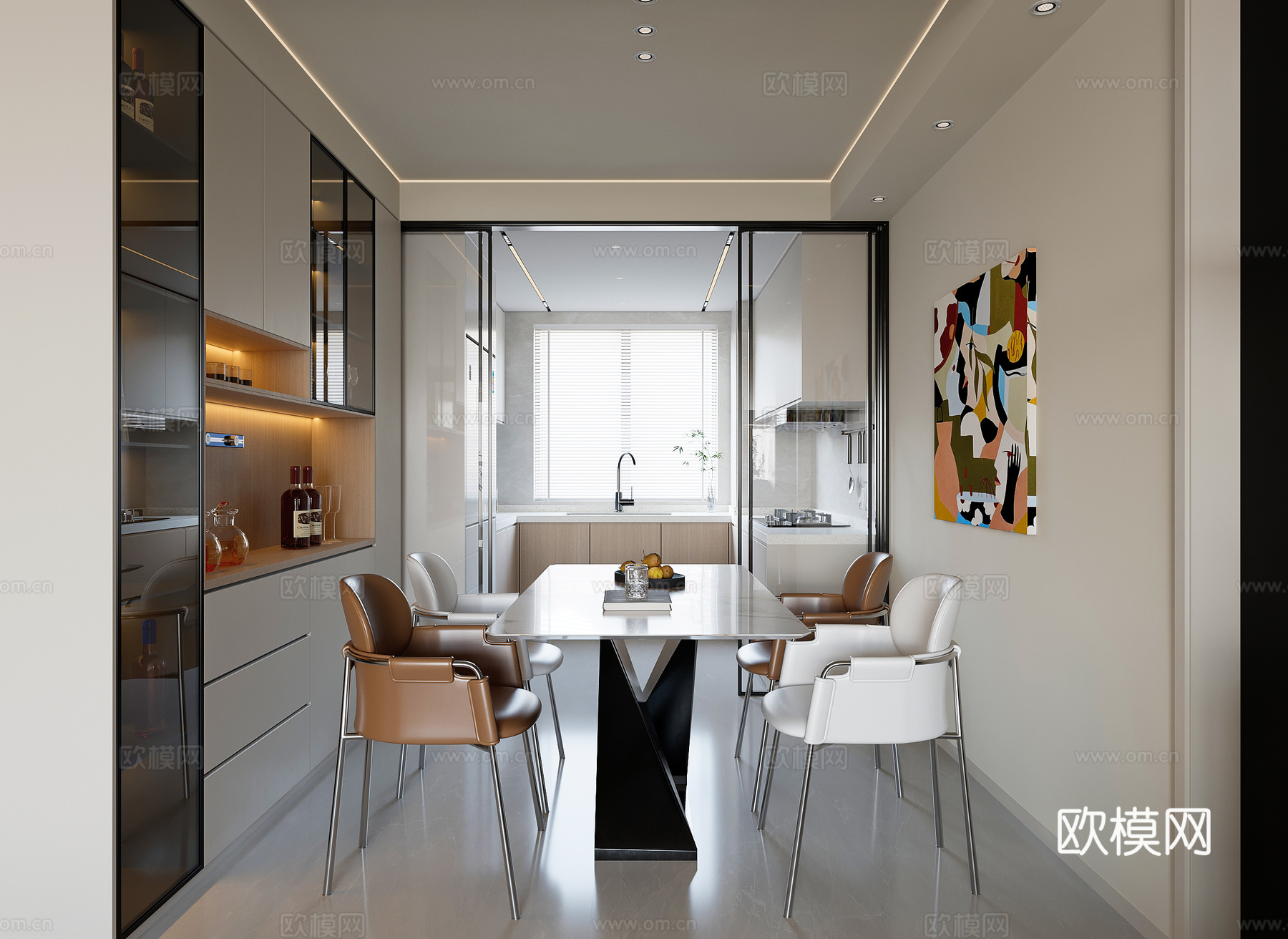 现代意式无主灯餐厅su模型