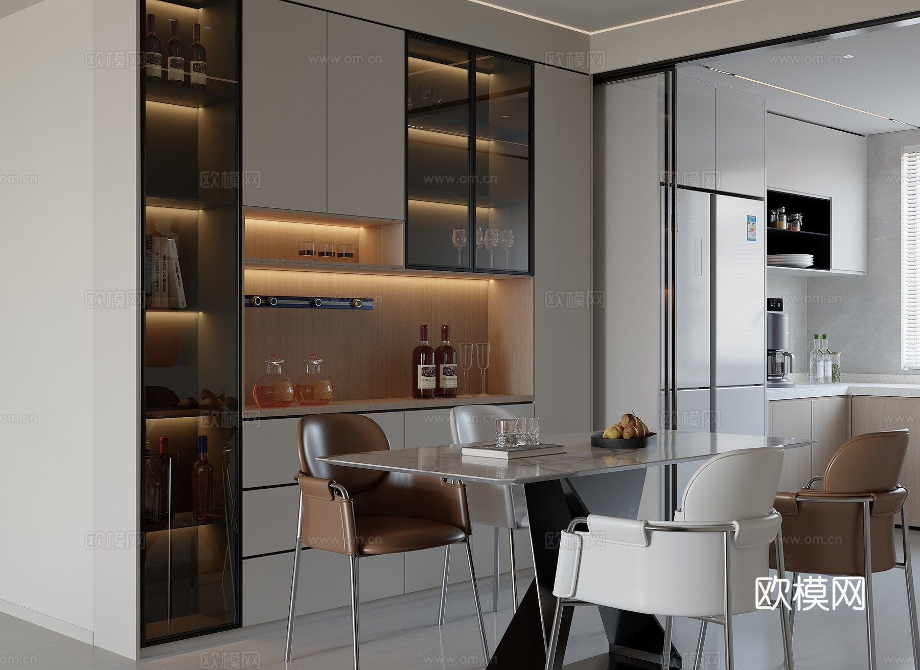 现代意式无主灯餐厅su模型