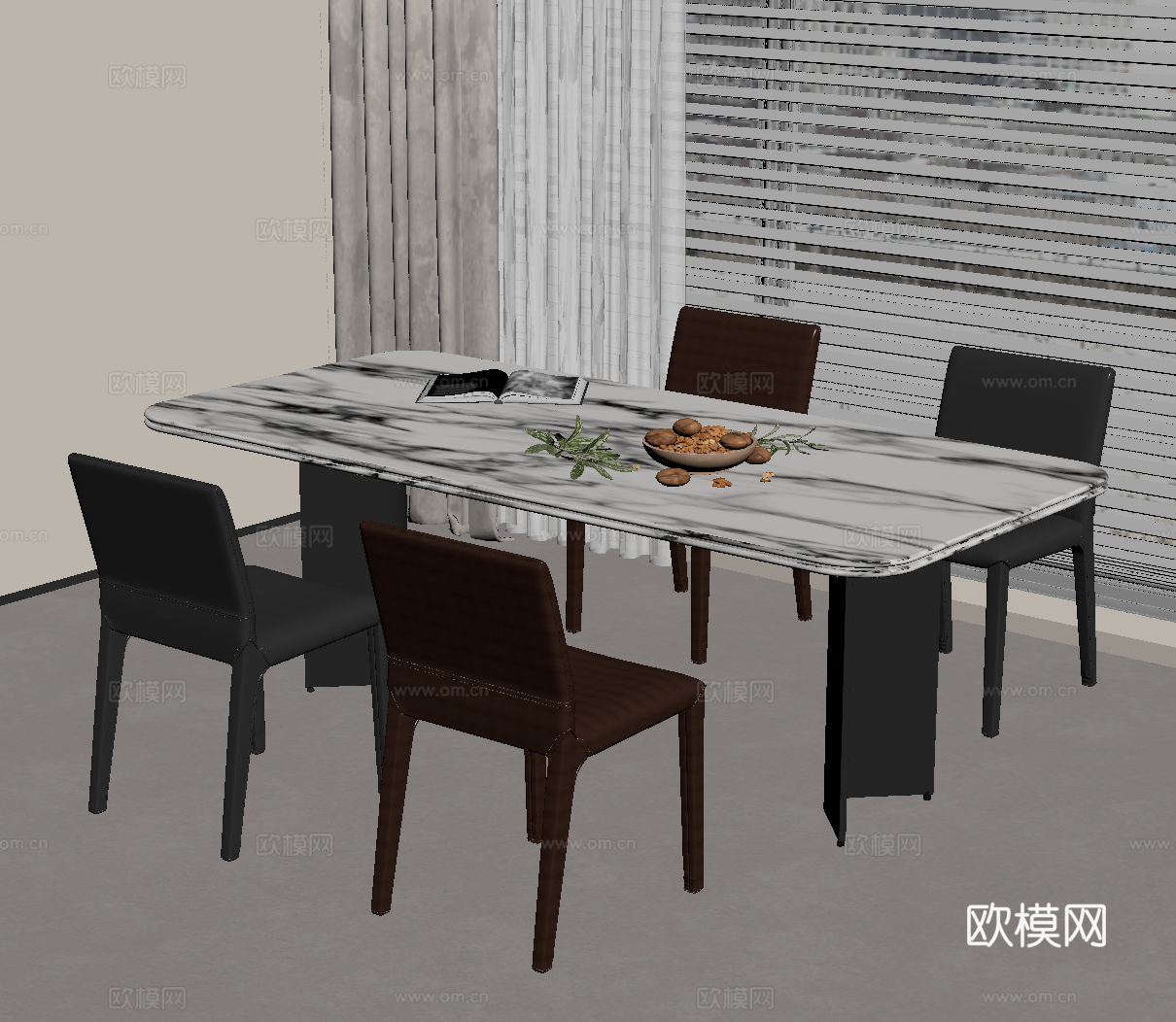 现代意式餐桌椅su模型