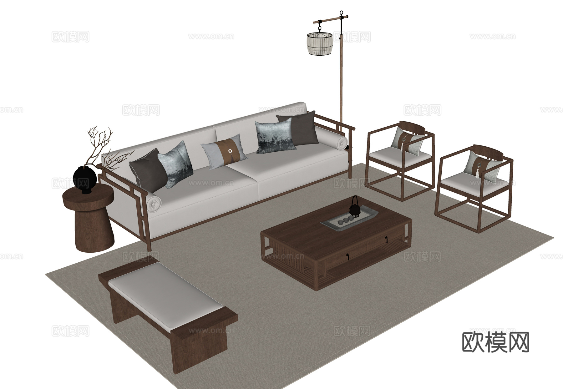 现代沙发茶几组合su模型