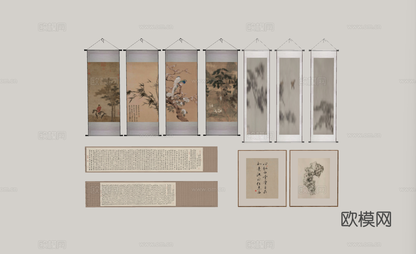 中国传统书画挂轴合集su模型