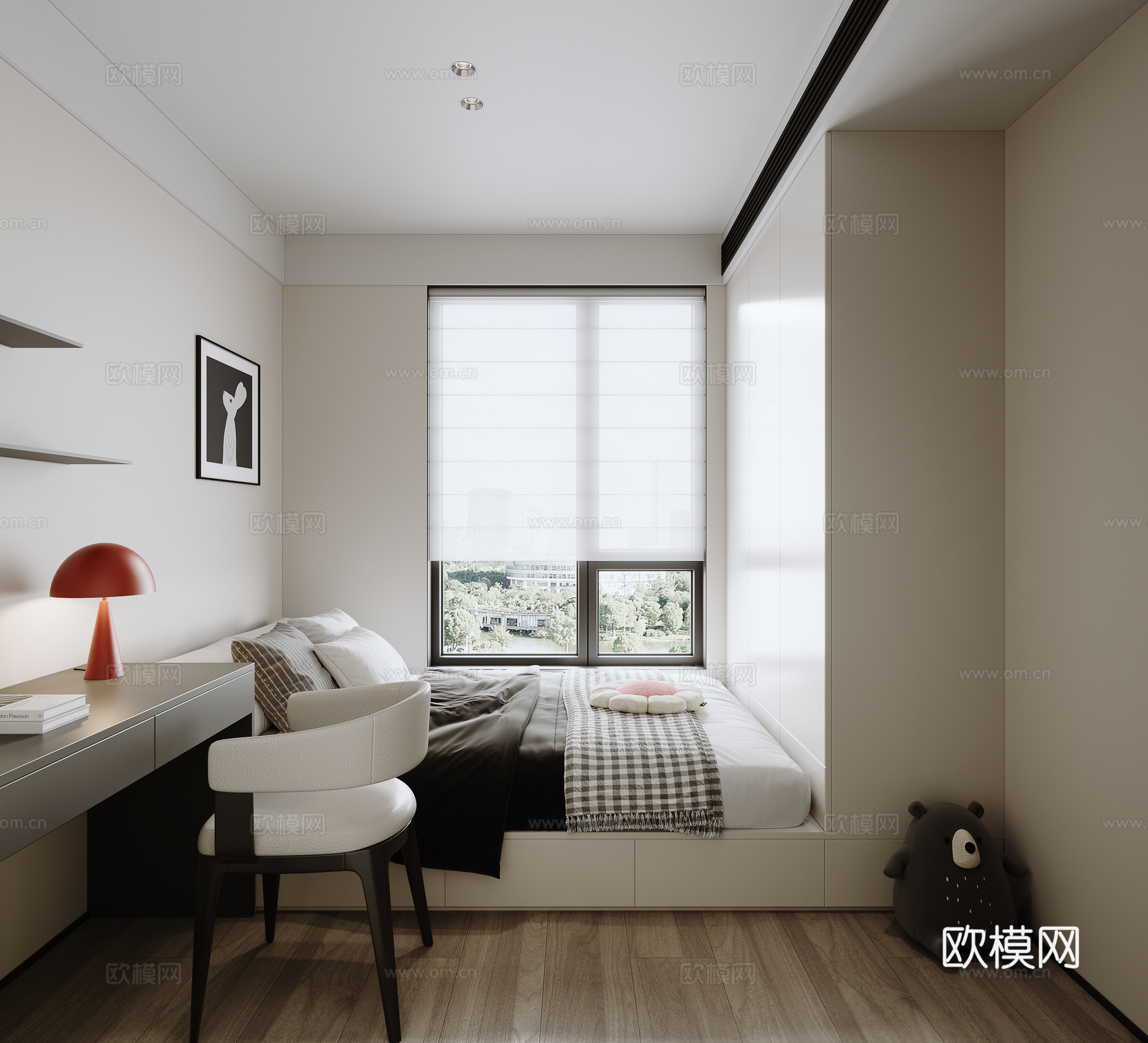 现代黑白灰榻榻米卧室su模型