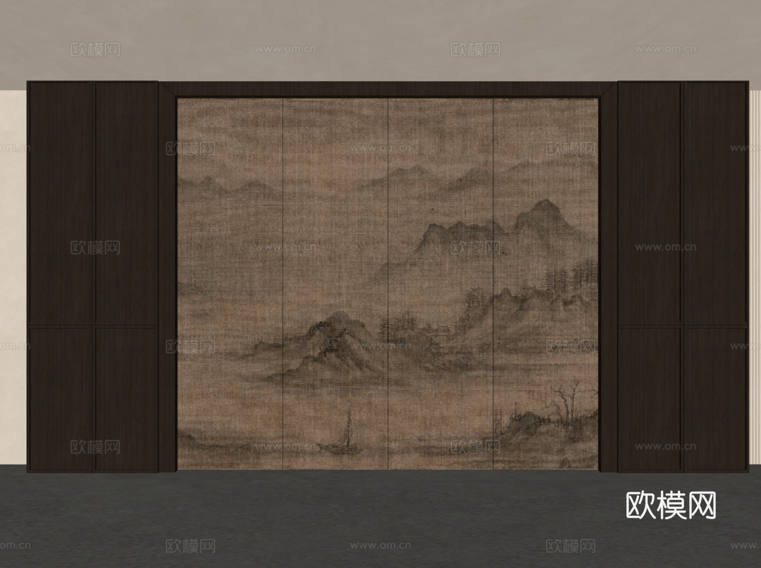 新中式背景墙su模型