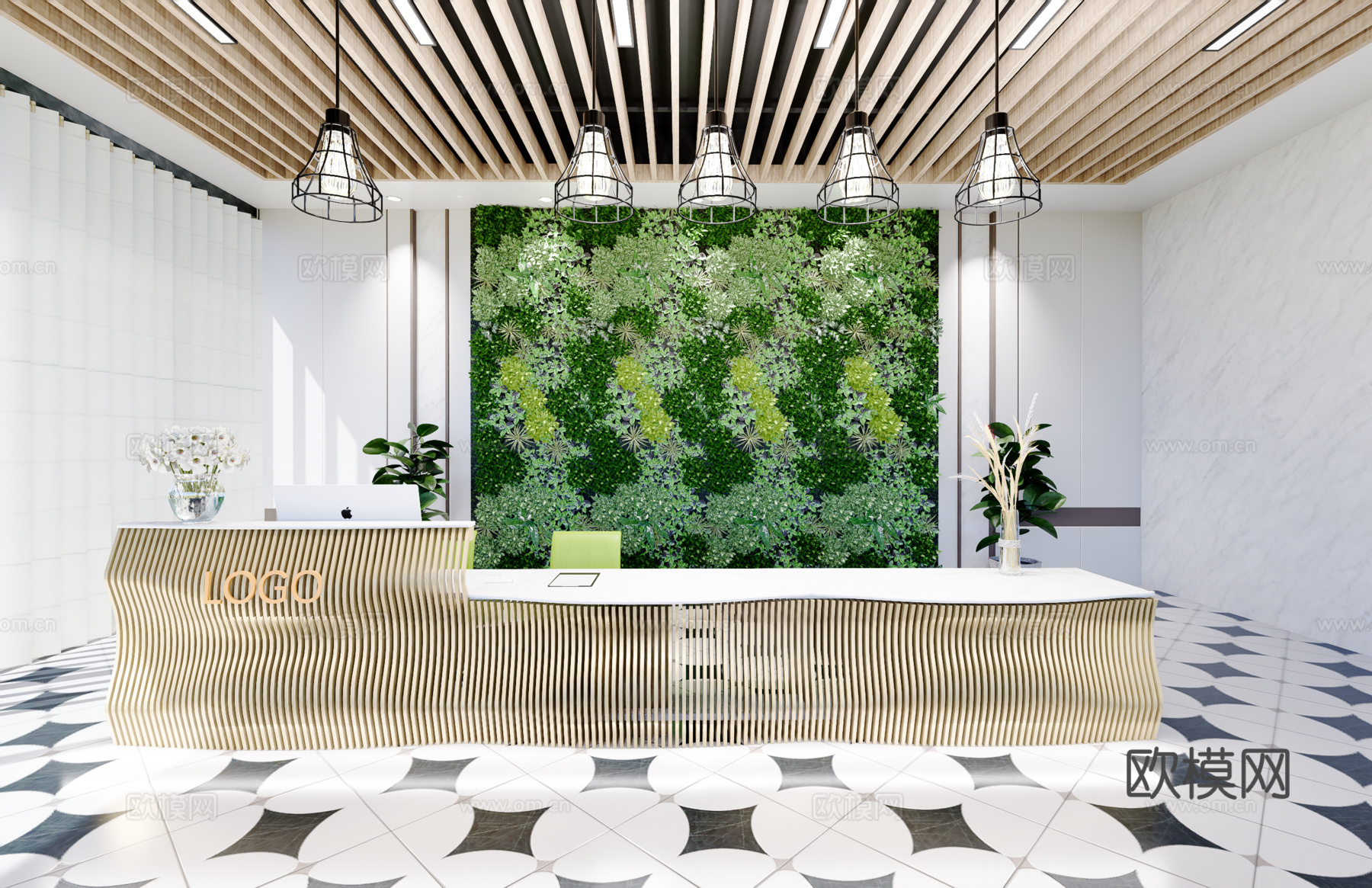 0043现代简约办公室前台接待台su模型