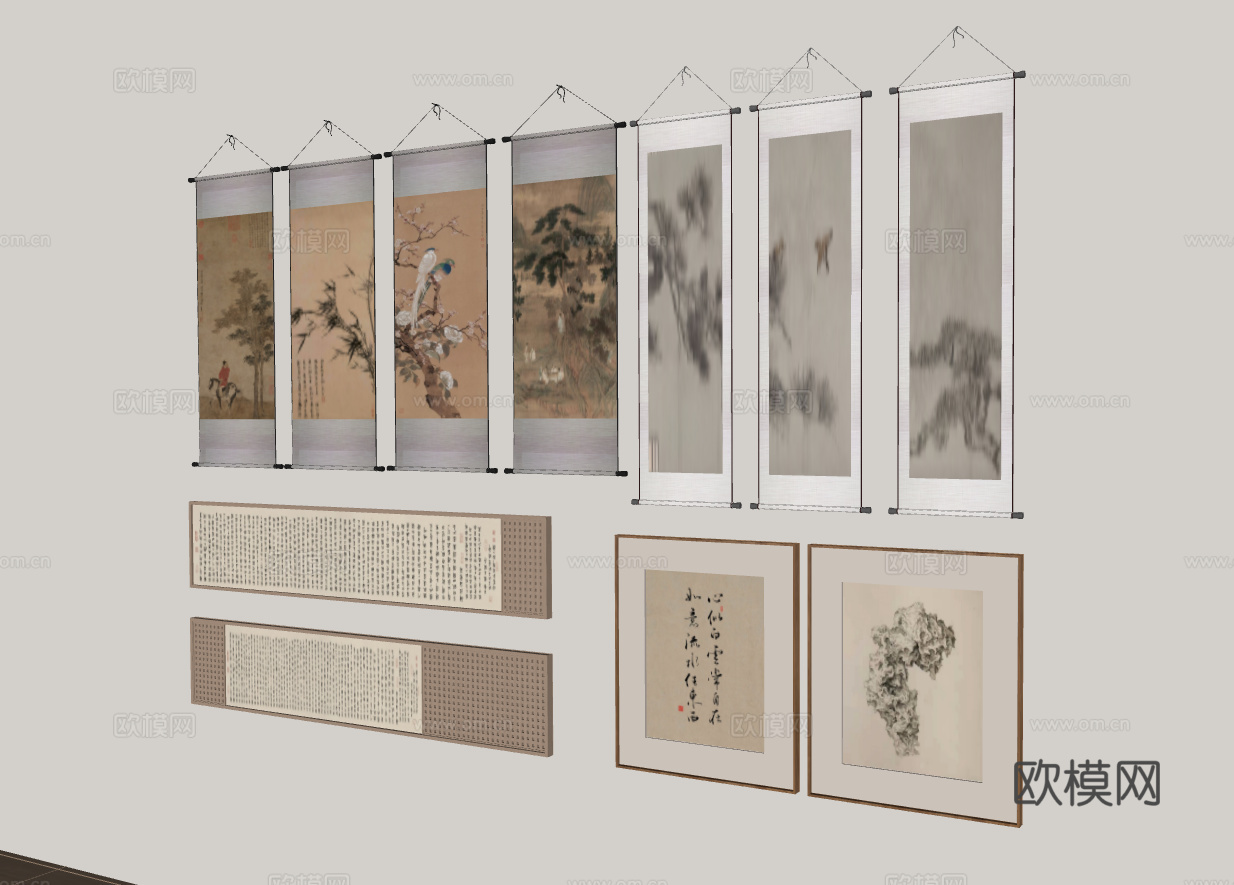 中国传统书画挂轴合集su模型
