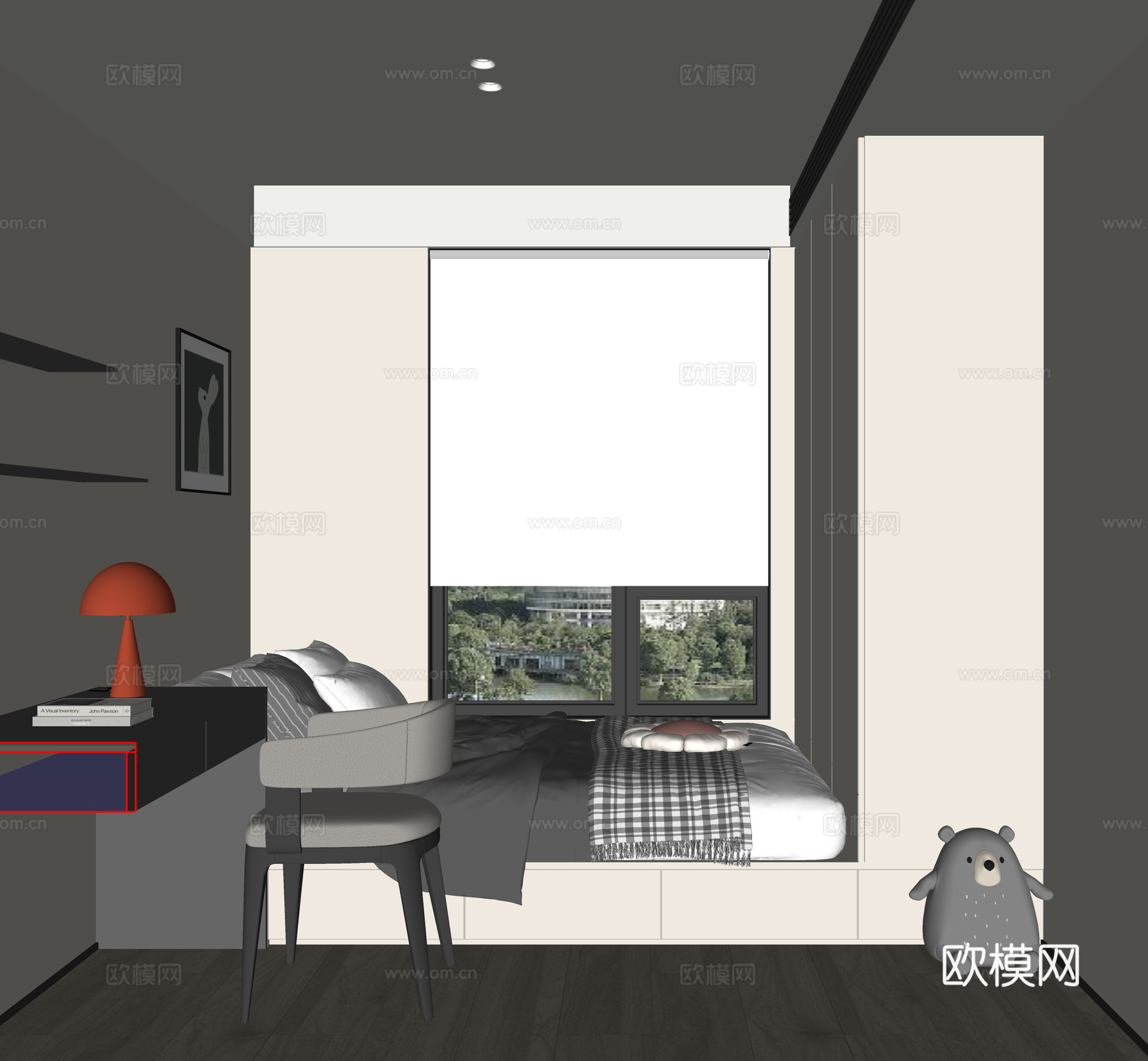 现代黑白灰榻榻米卧室su模型