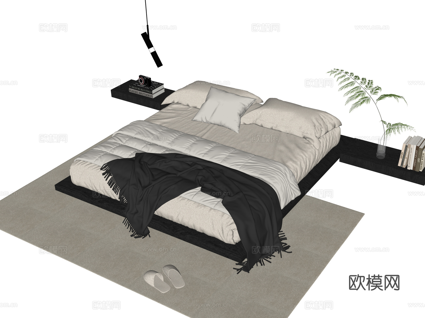 现代双人床su模型