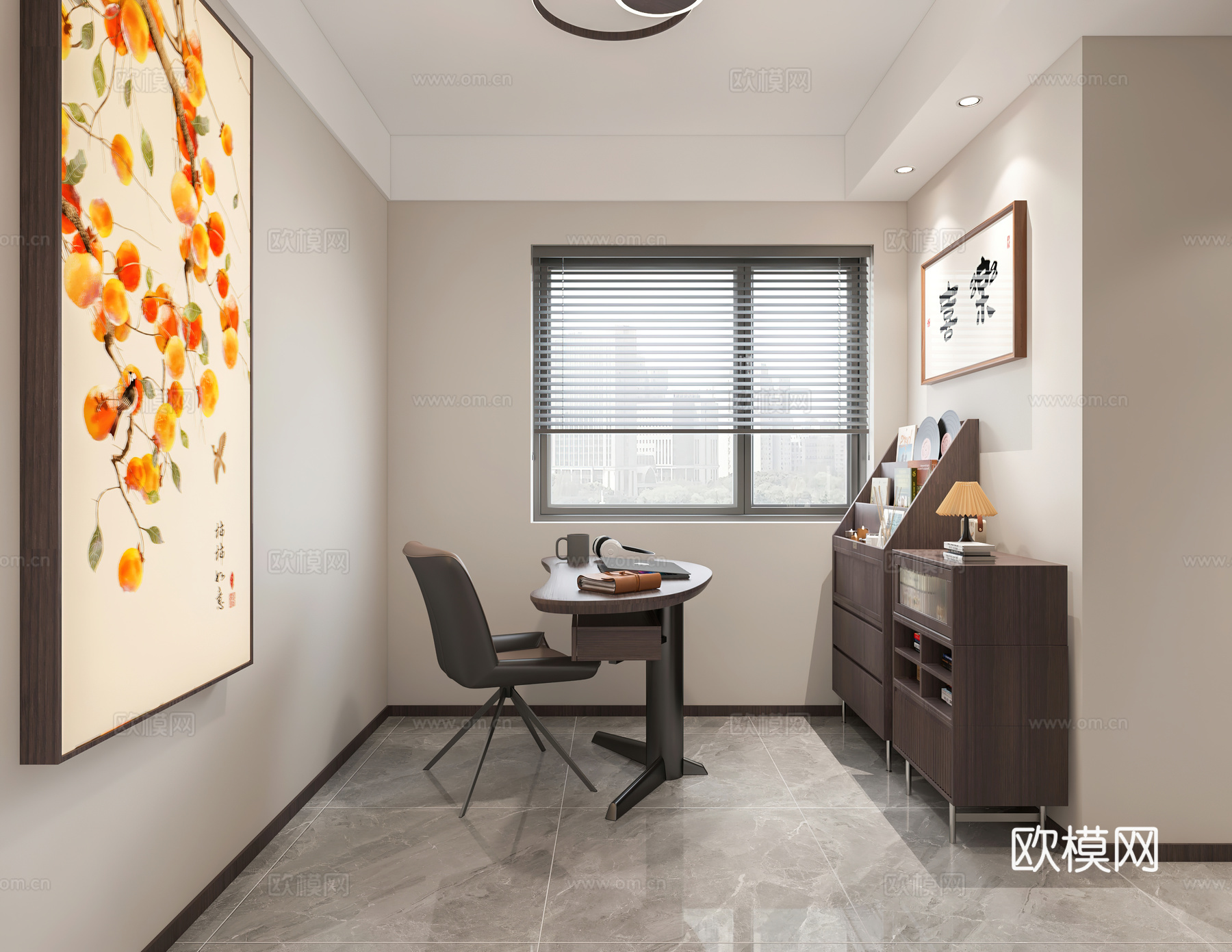 现代客餐厅 开放厨房 书房 电视墙 鞋柜3d模型下载（渲染图4）