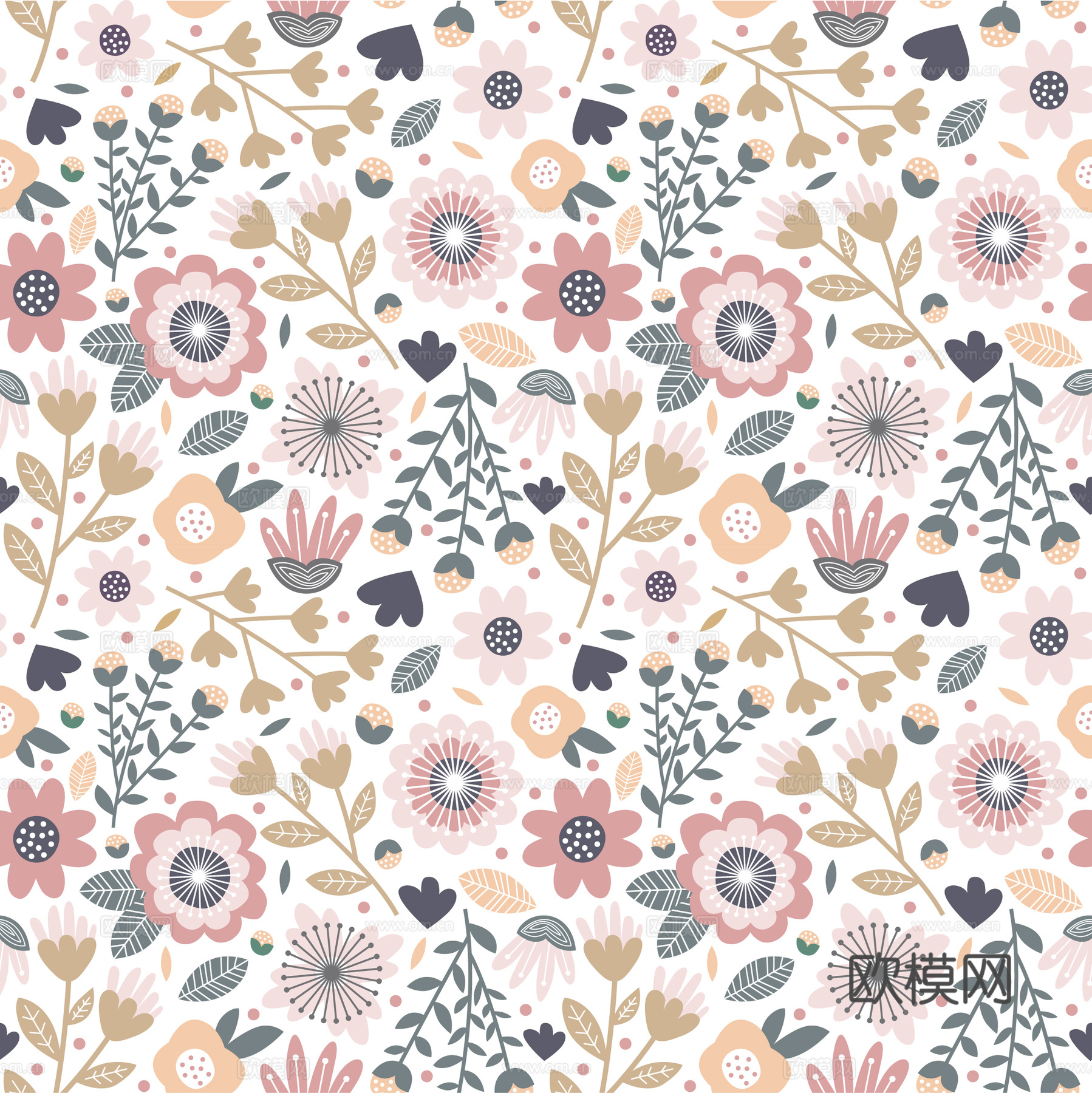 现代植物印花壁纸