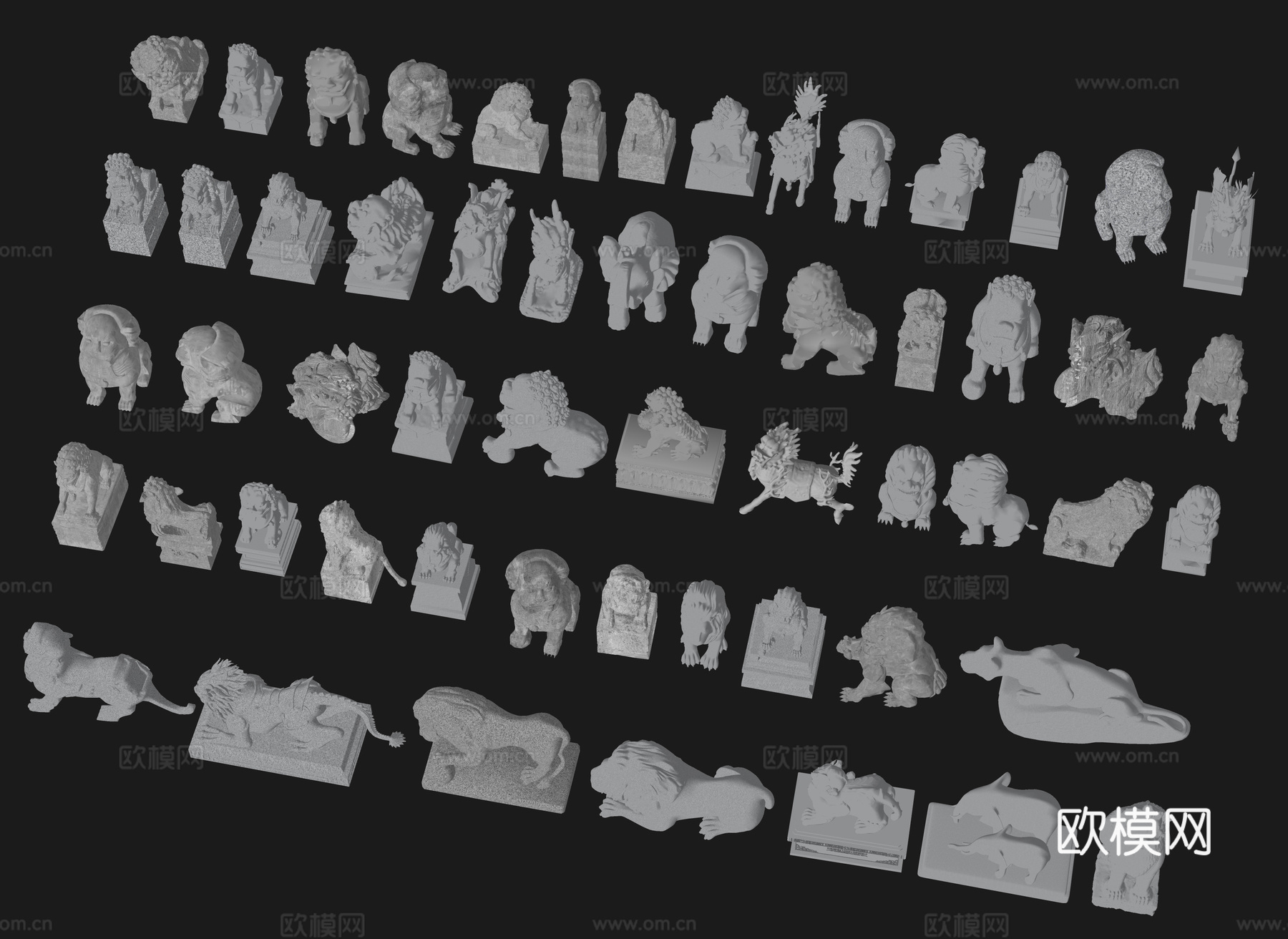 中式石狮子 貔貅 麒麟 石像 石雕门墩 神兽雕塑小品su模型