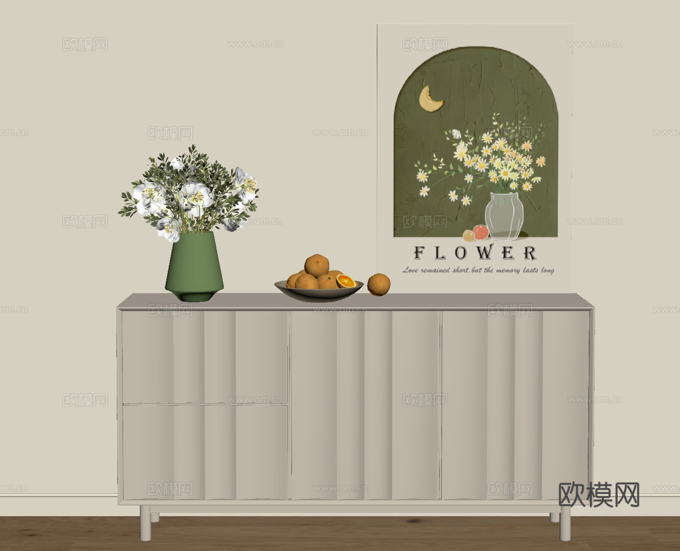 法式奶油风玄关柜 餐边柜su模型