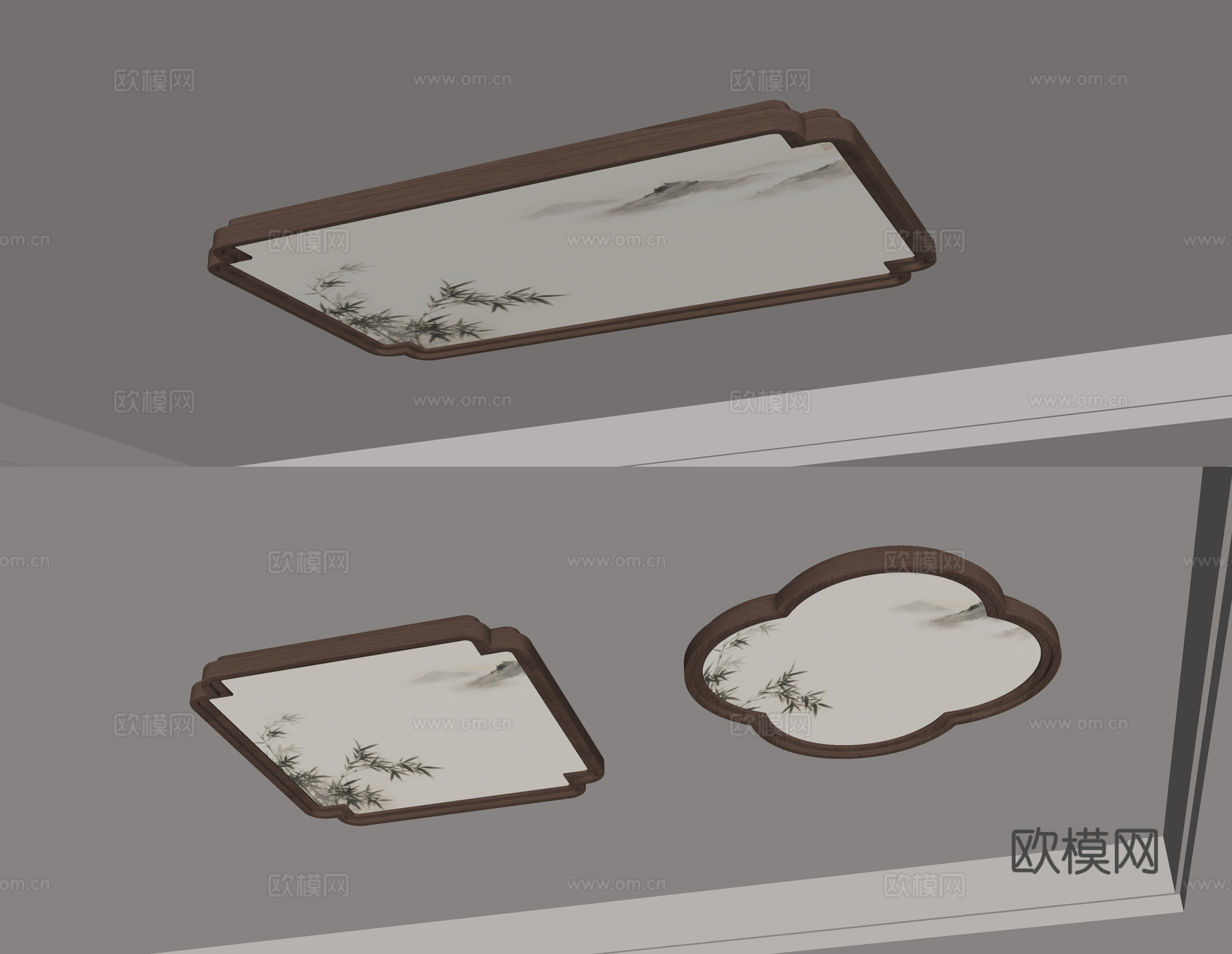 新中式吸顶灯su模型