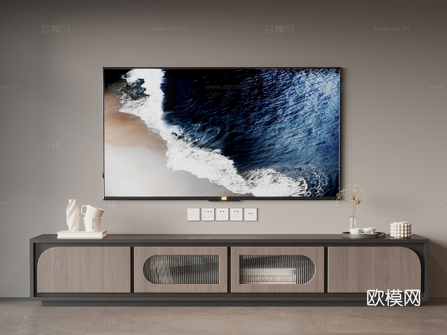 现代意式电视柜 边柜su模型下载（渲染图1）