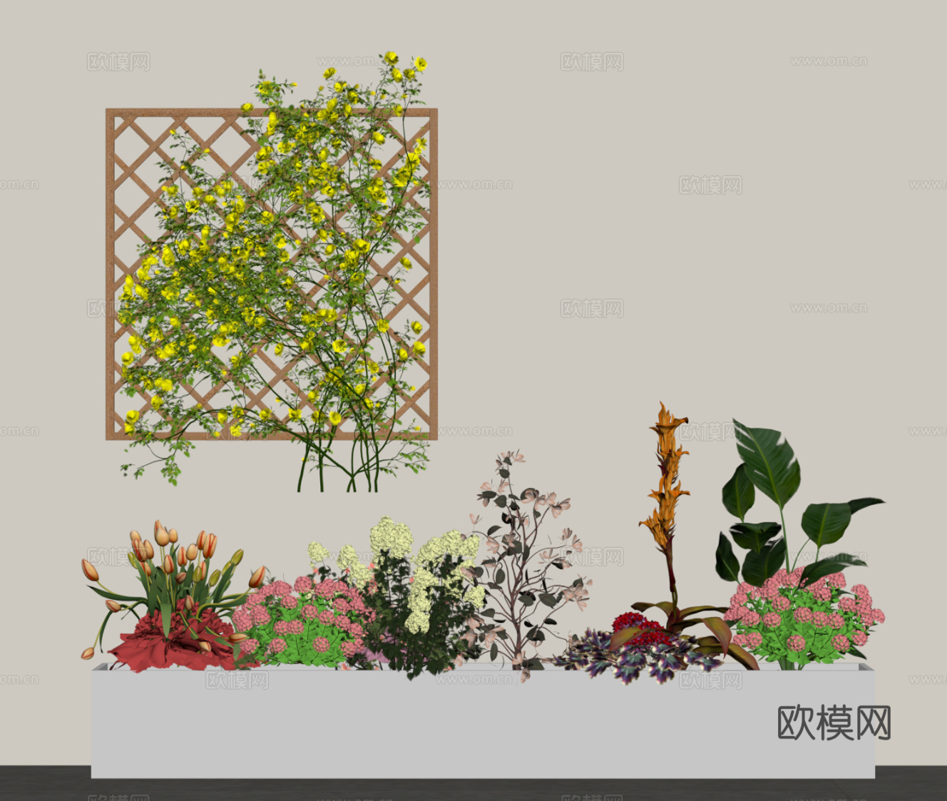 现代花坛 盆栽 室内花坛 绿植su模型