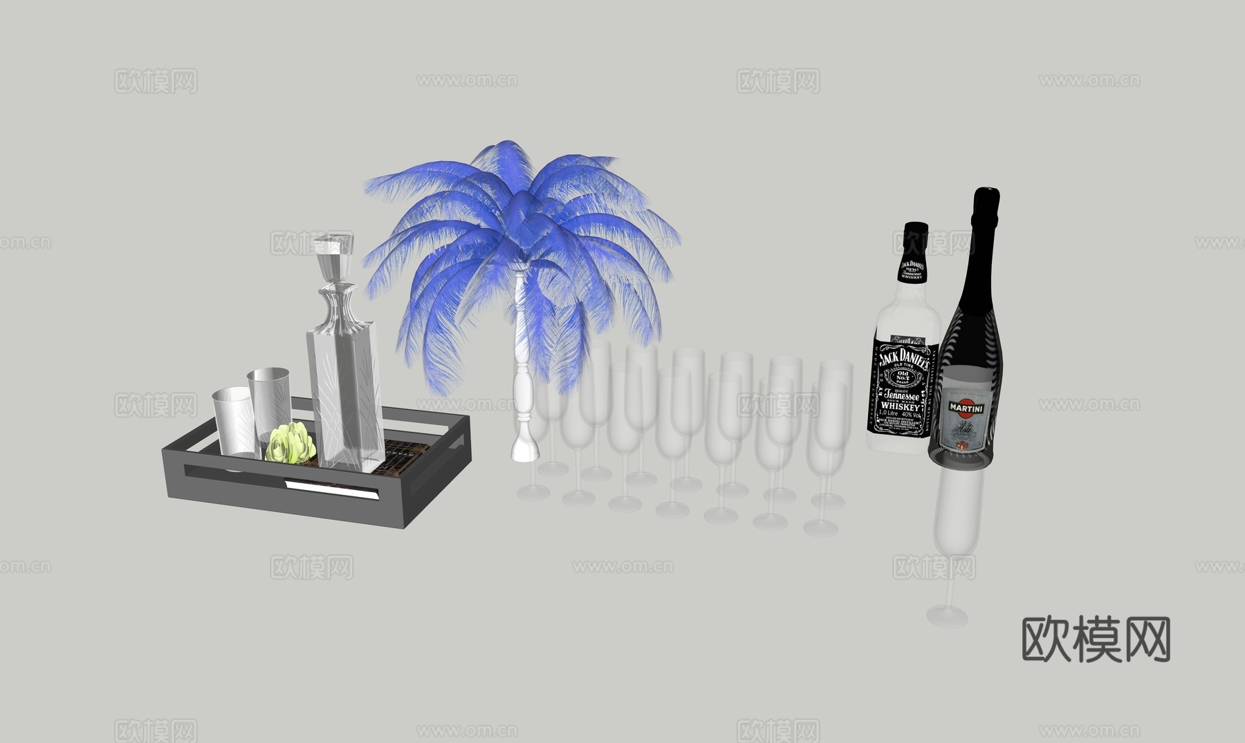 现代吧台装饰品摆件su模型