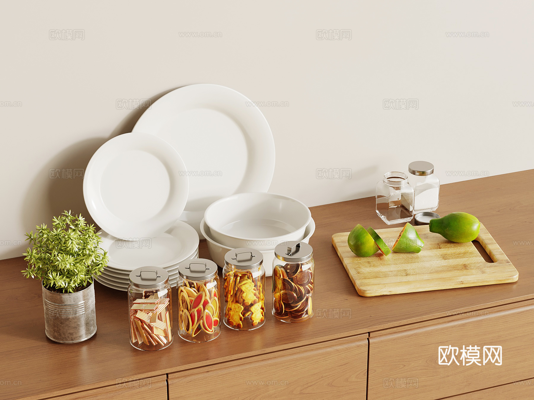 现代厨房用品 盘子su模型