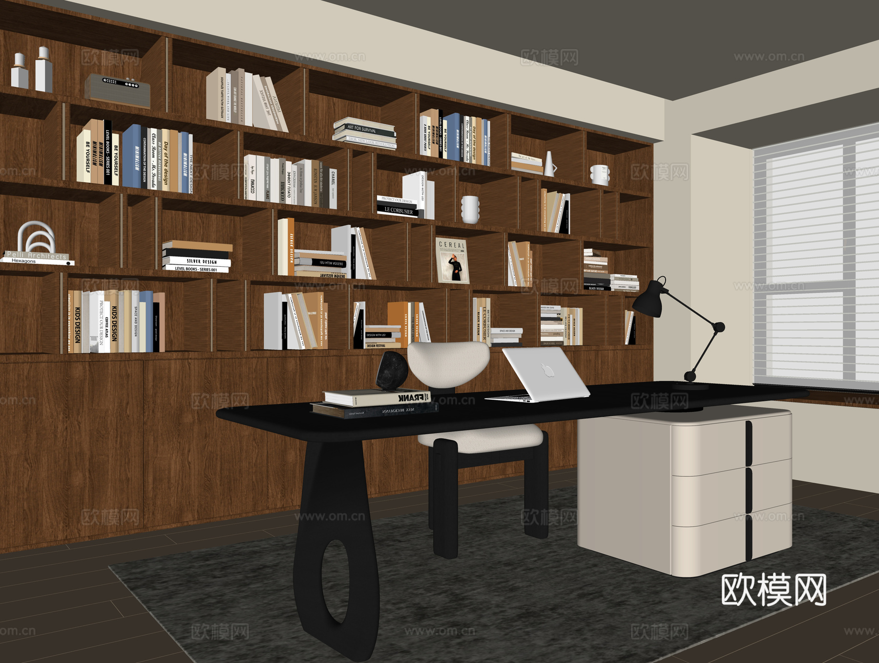 现代书房 书桌椅 书柜su模型
