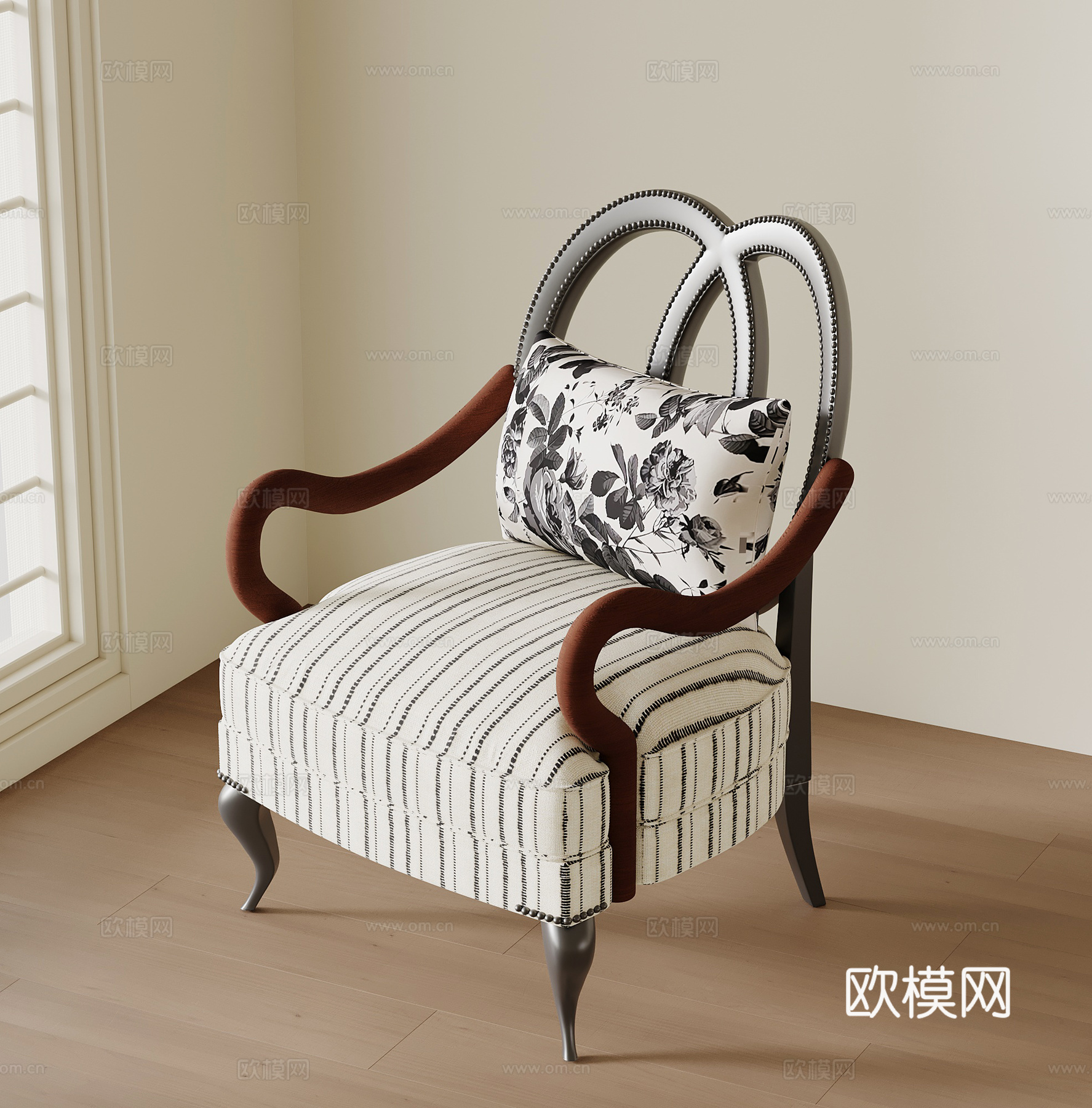 法式复古休闲椅 休闲沙发 单人椅su模型
