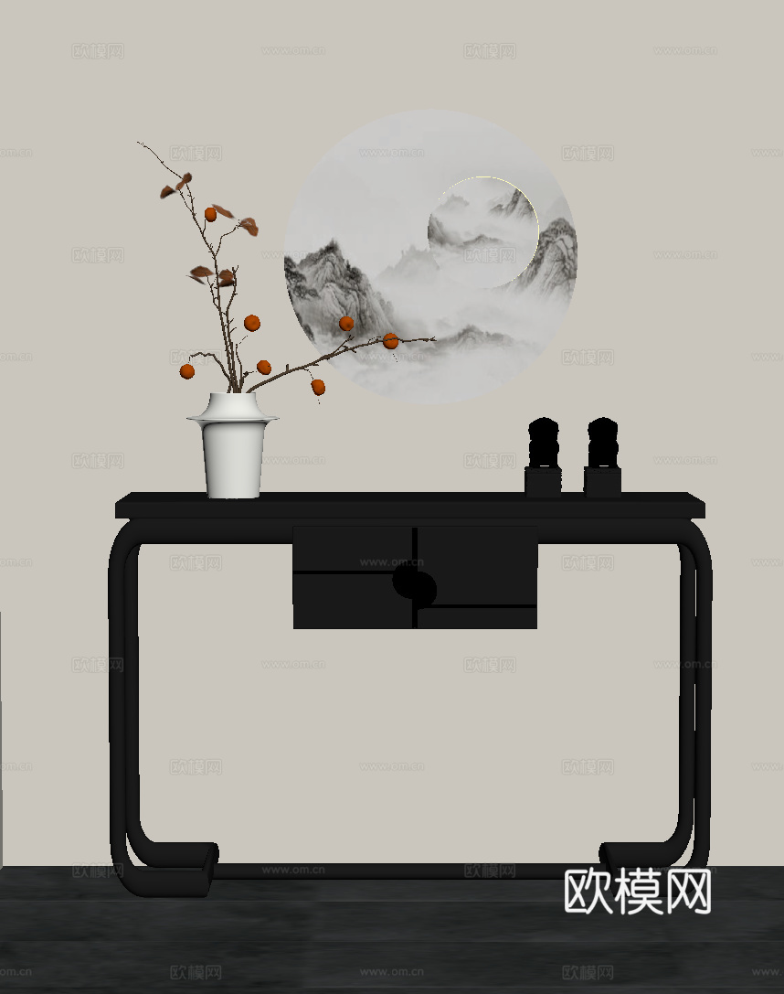 新中式玄关柜 端景台su模型