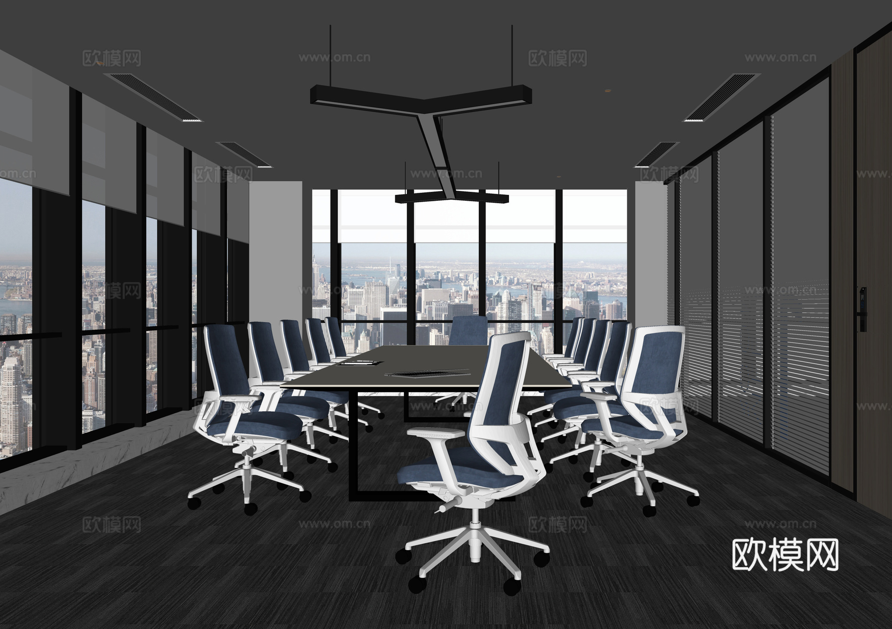 现代会议室 办公椅 会议桌椅su模型