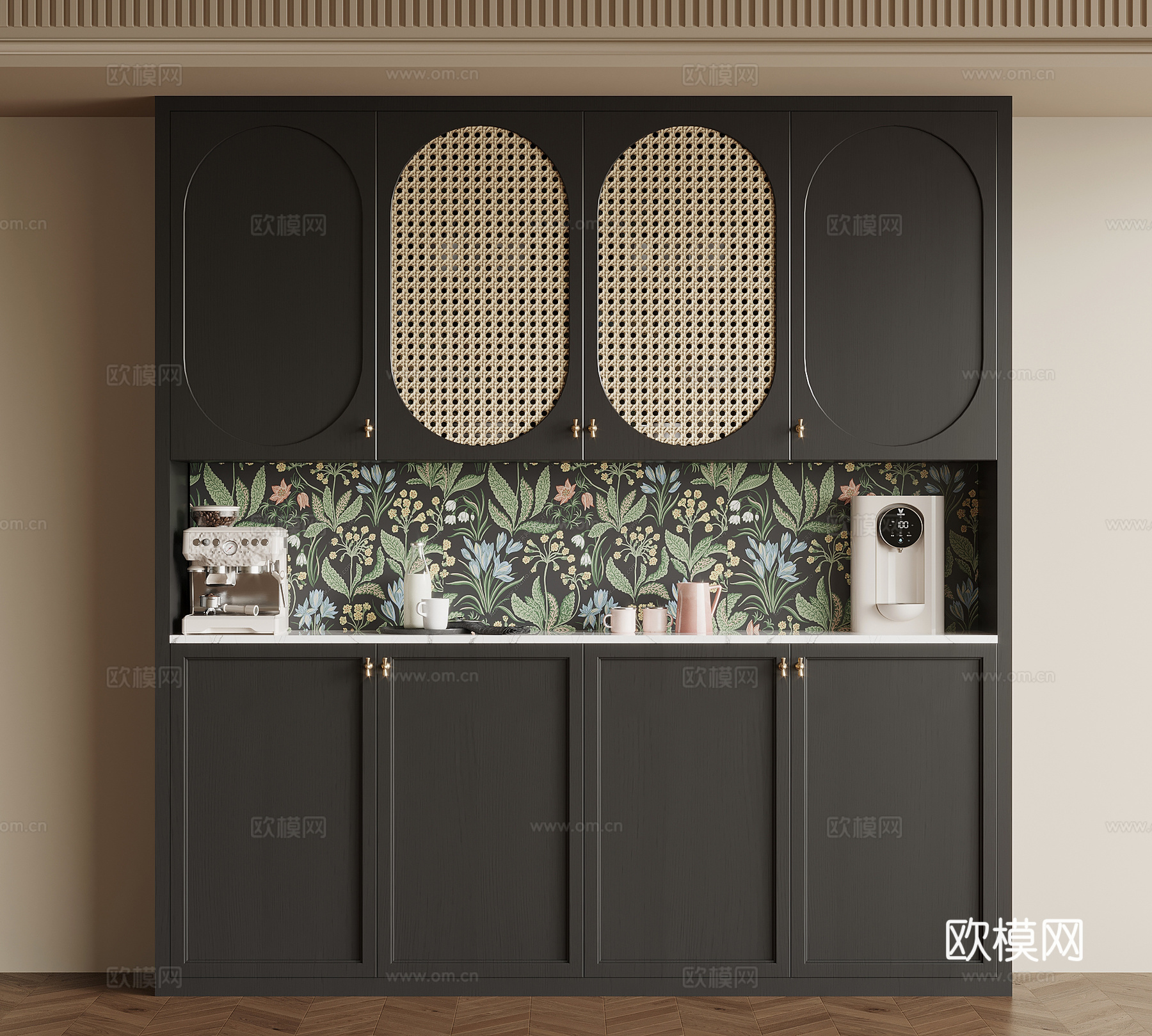 法式复古餐边柜 备餐柜 边柜su模型下载（渲染图1）