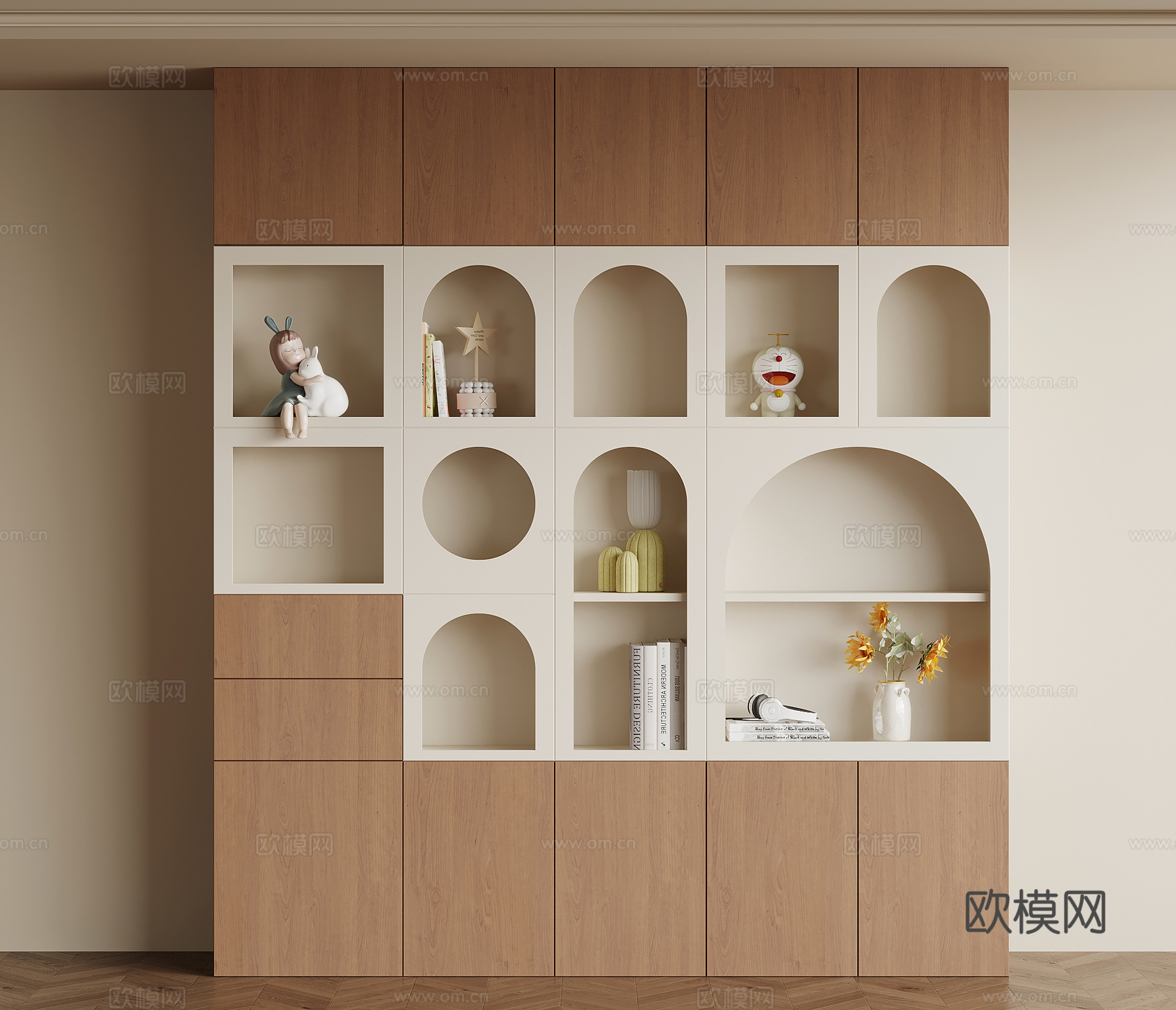 中古风书柜 书架 儿童房柜 置物柜su模型