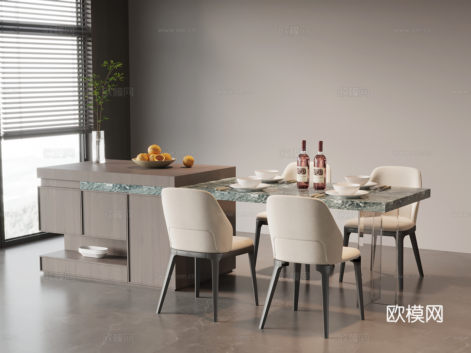 现代意式餐桌椅 岛台餐桌椅su模型