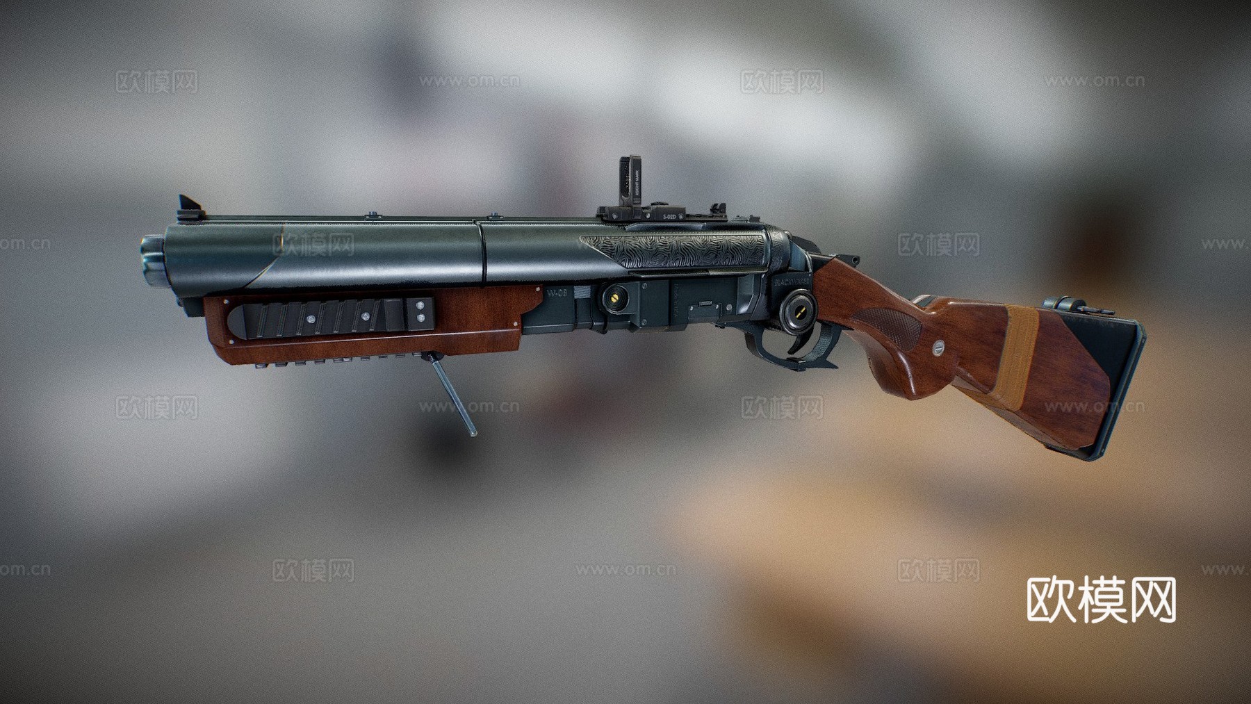 双管霰弹枪3d模型下载（渲染图1）