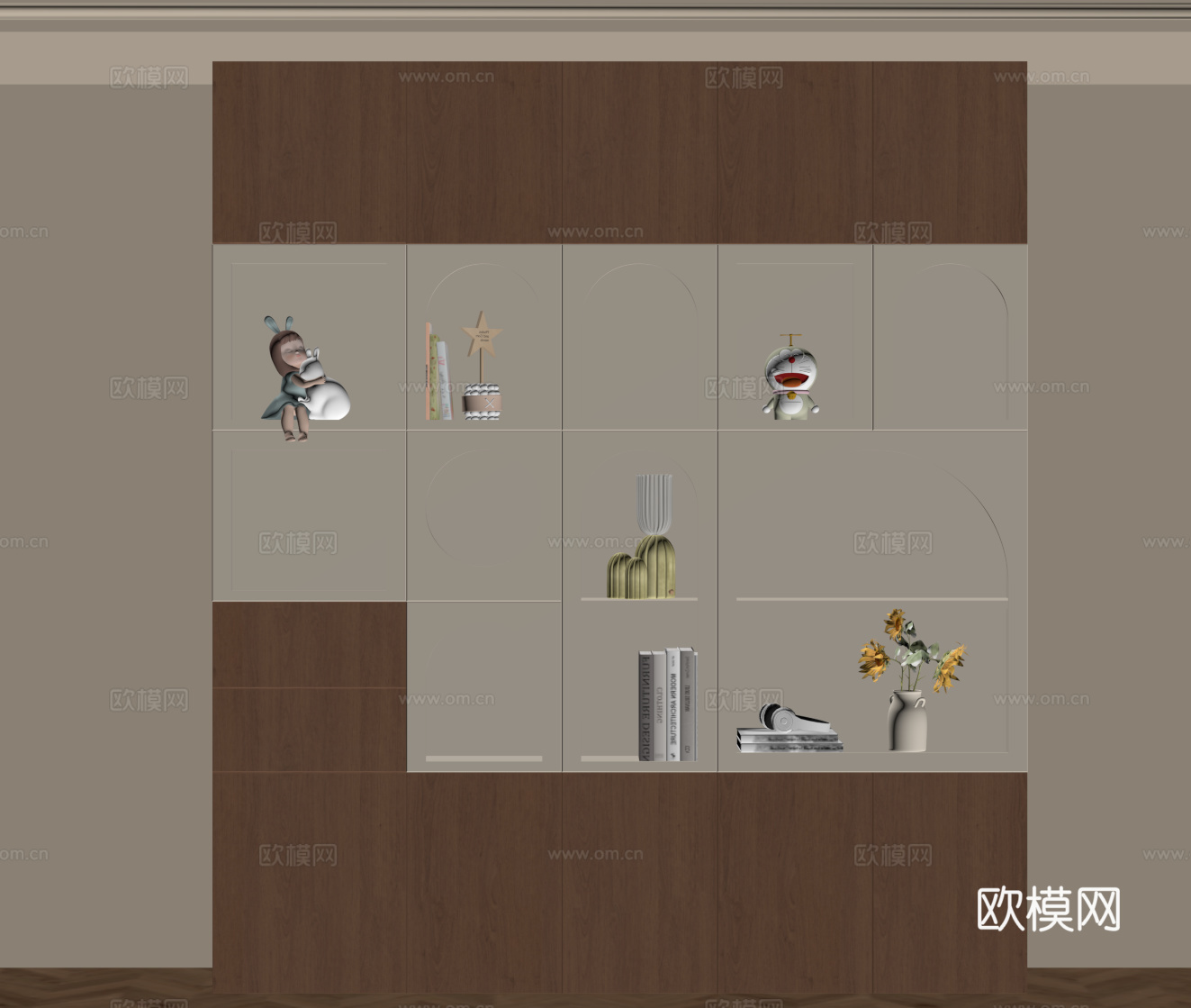 中古风书柜 书架 儿童房柜 置物柜su模型