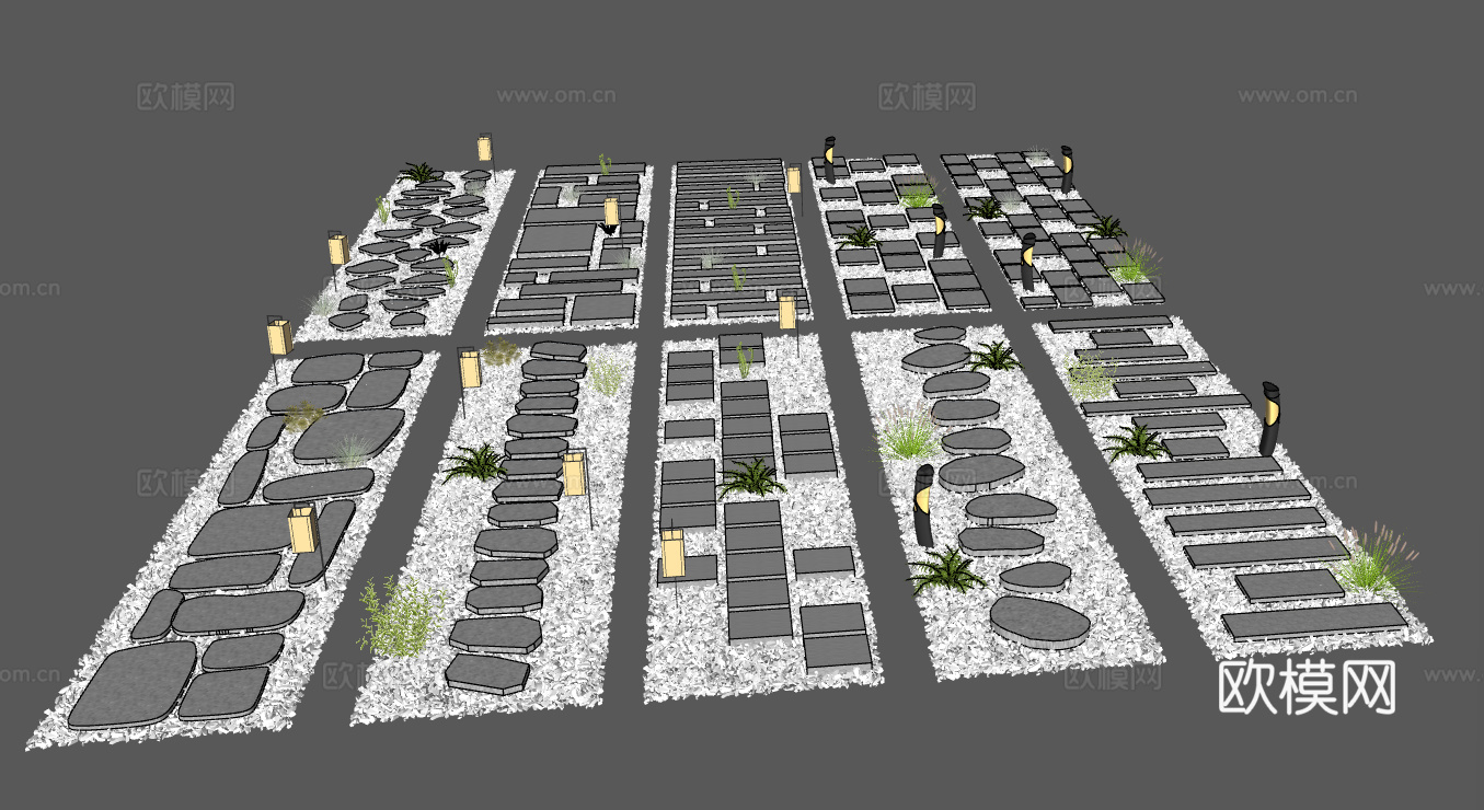 鹅卵石石板路石头园林石路石板新中式现代其他景观中式园林汀步su模型