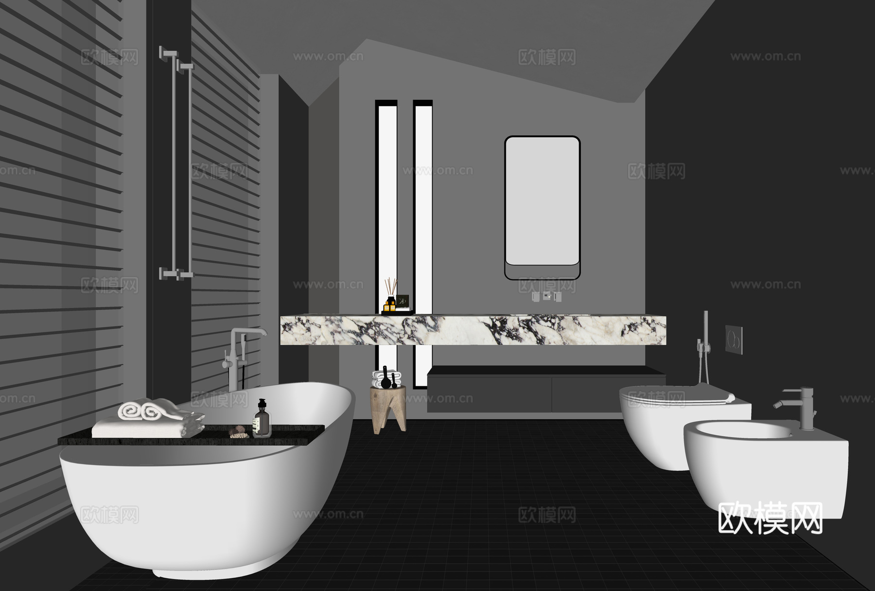 现代卫生间 浴缸 别墅卫生间su模型