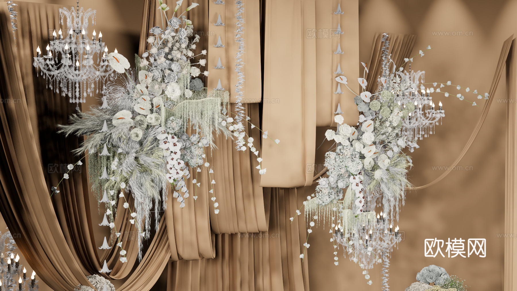 香槟色小众布幔造型婚礼花艺美陈su模型