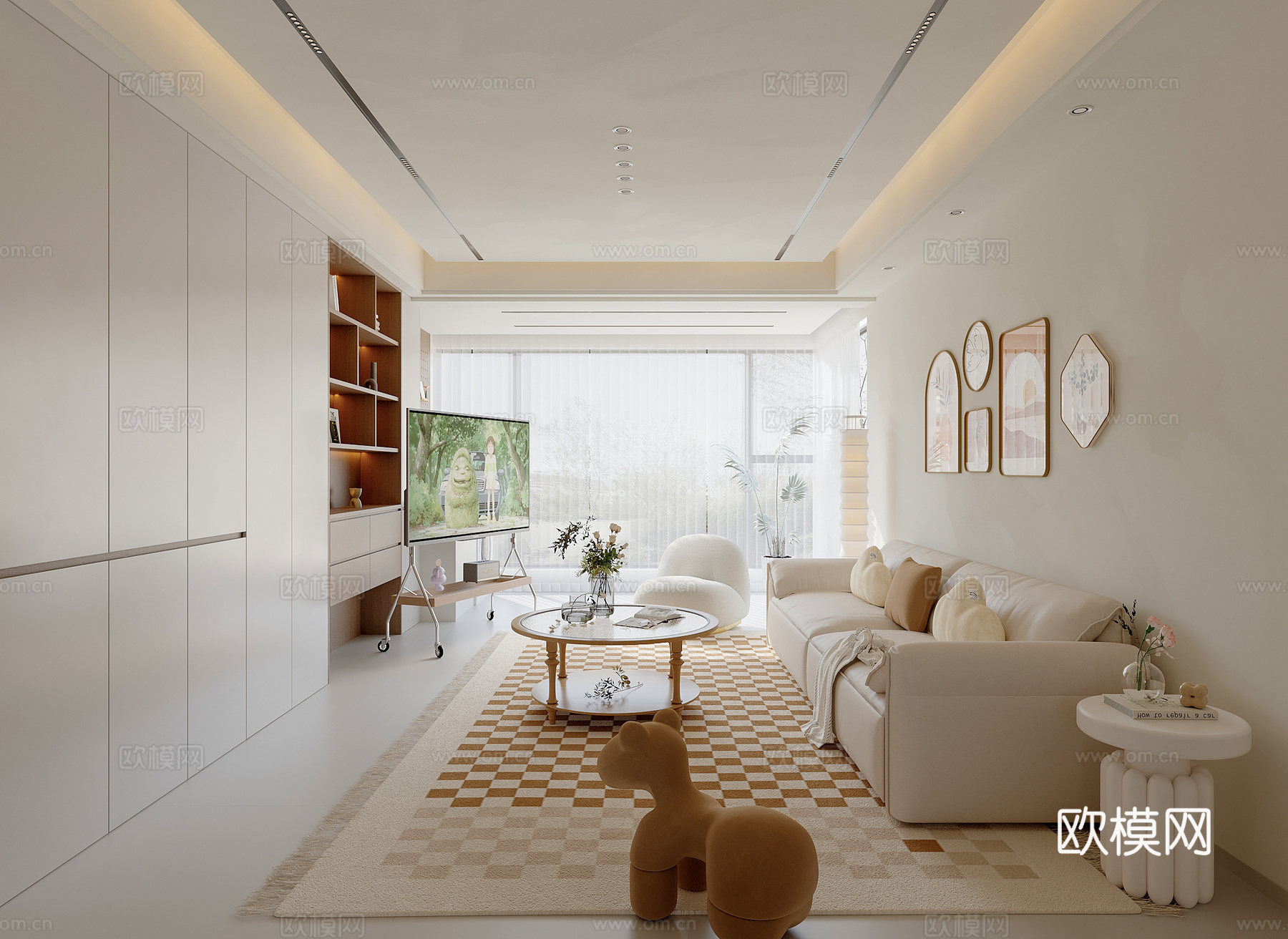 原木奶油风客厅su模型
