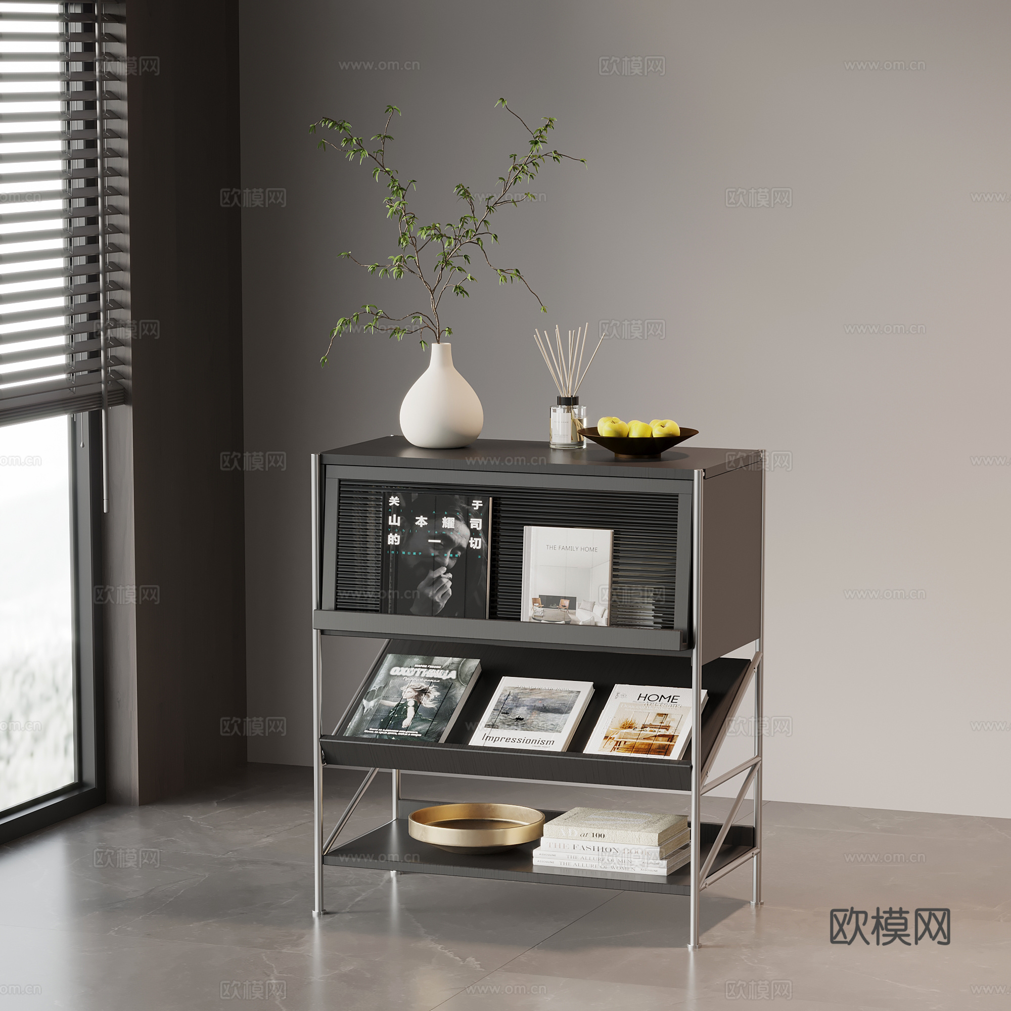 现代意式边几 书架 置物架su模型