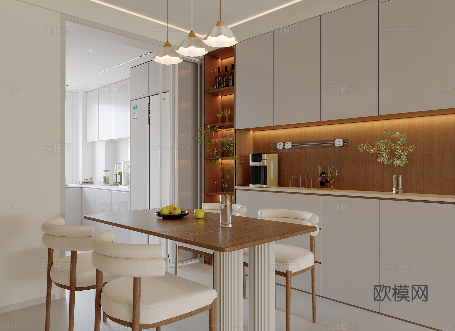 奶油原木风餐厅su模型