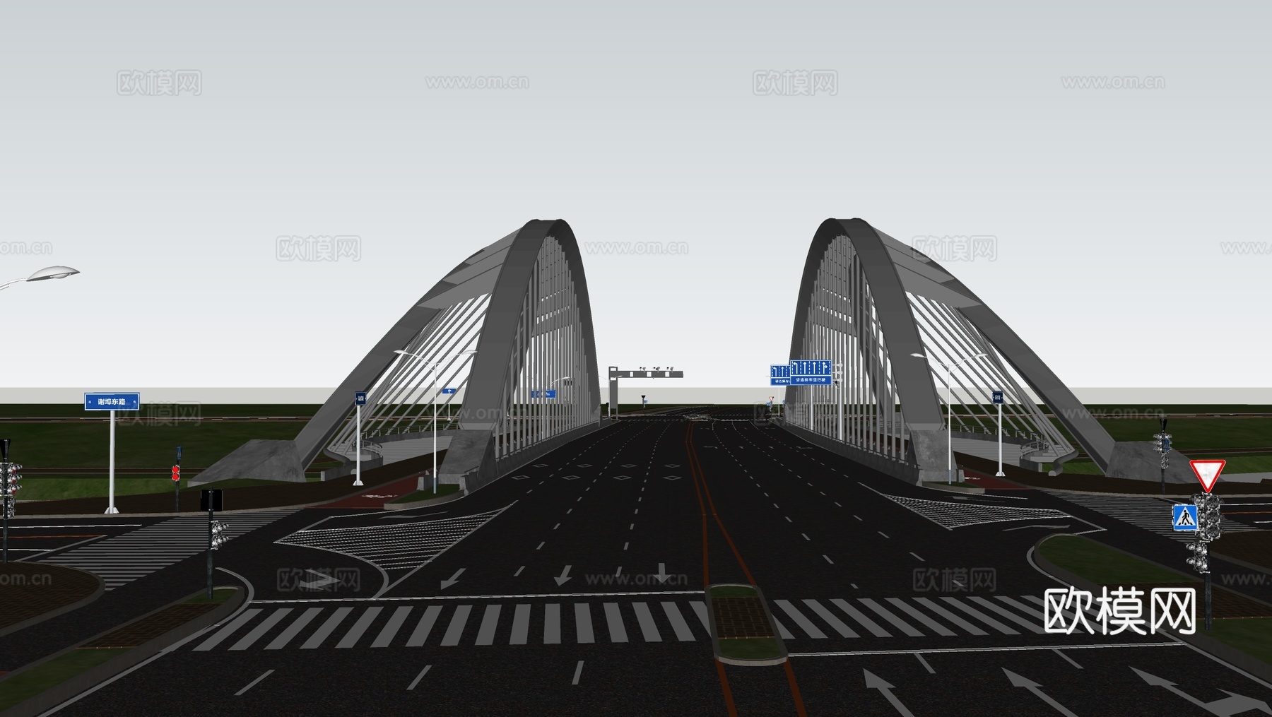 现代钢结构大桥 道路设施 市政公su模型su模型