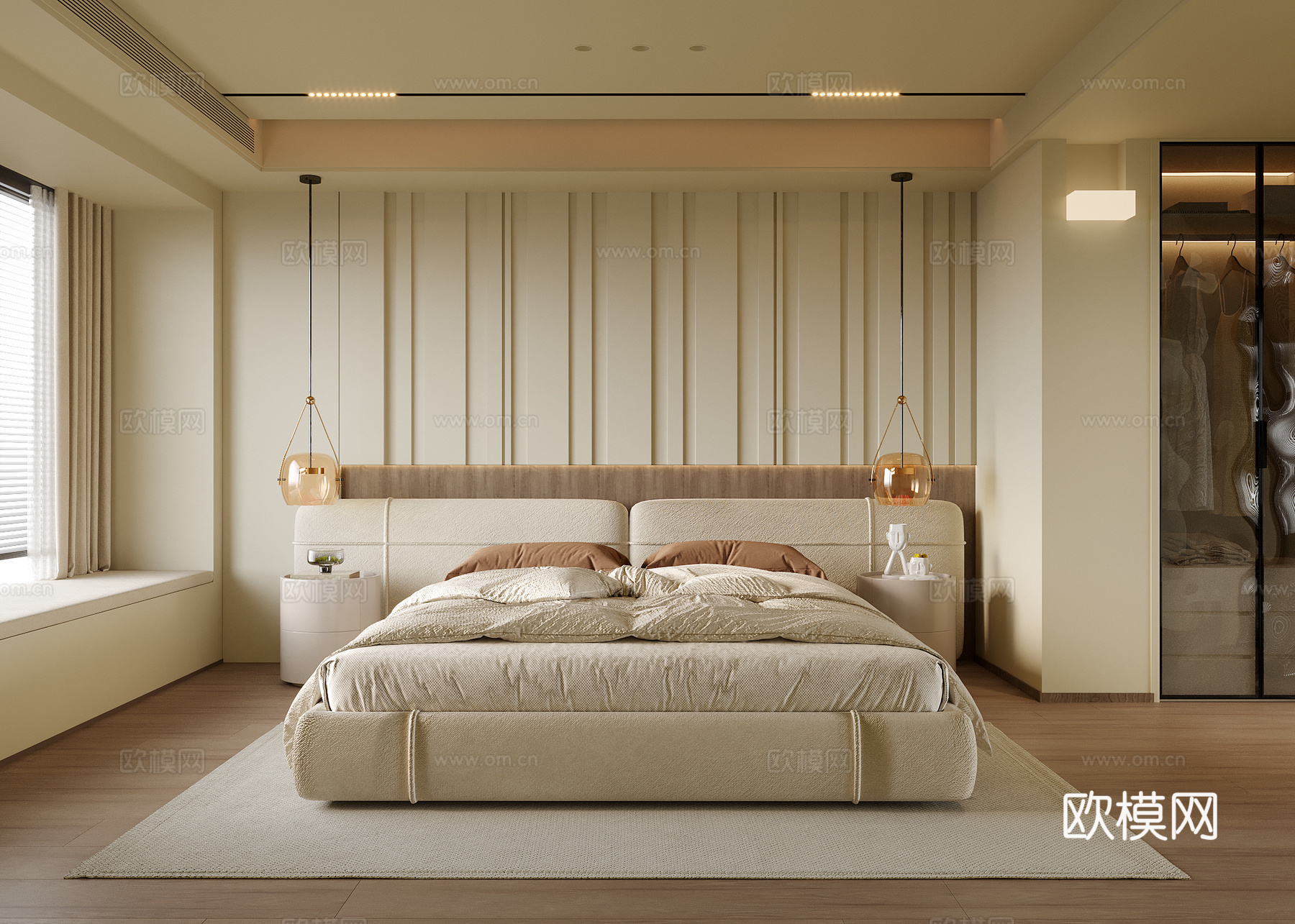 现代卧室 双人床 床头柜su模型