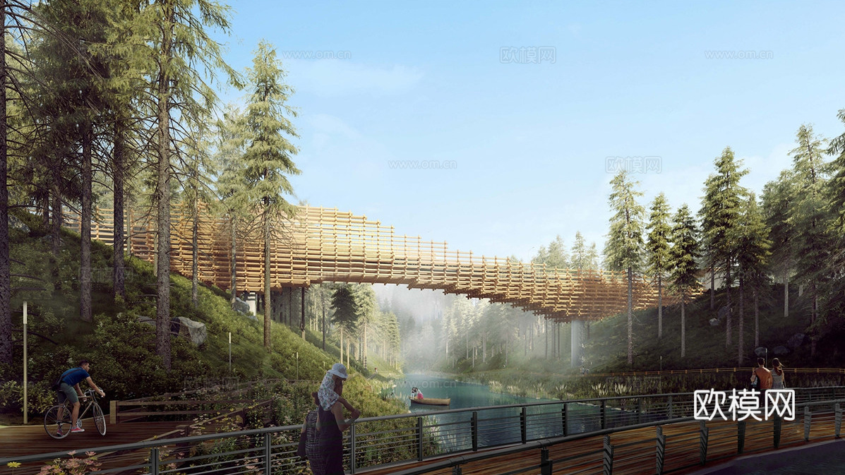 现代木构装饰景观桥 木结构桥su模型