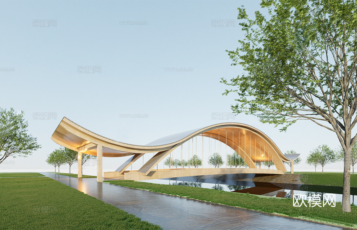 现代景观桥 拱桥 人行桥 廊桥su模型