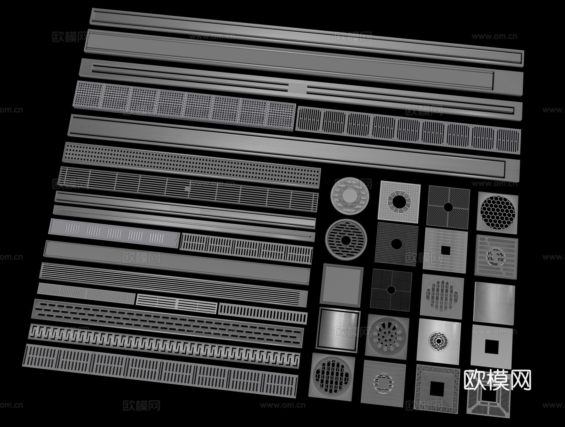 现代地漏 排水沟 排水口 排水道 雨水篦子 不锈钢地漏下水口su模型