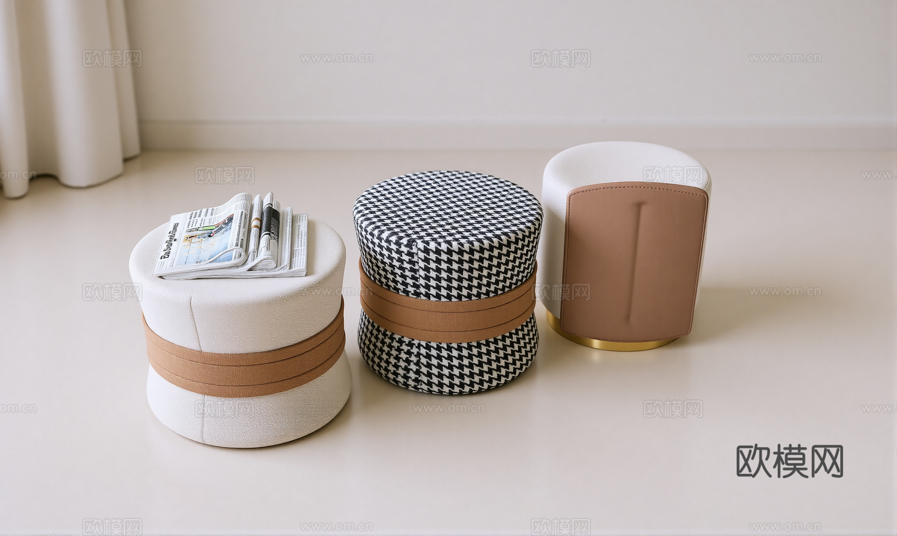 现代沙发凳 圆凳 脚踏 化妆凳 床尾凳su模型