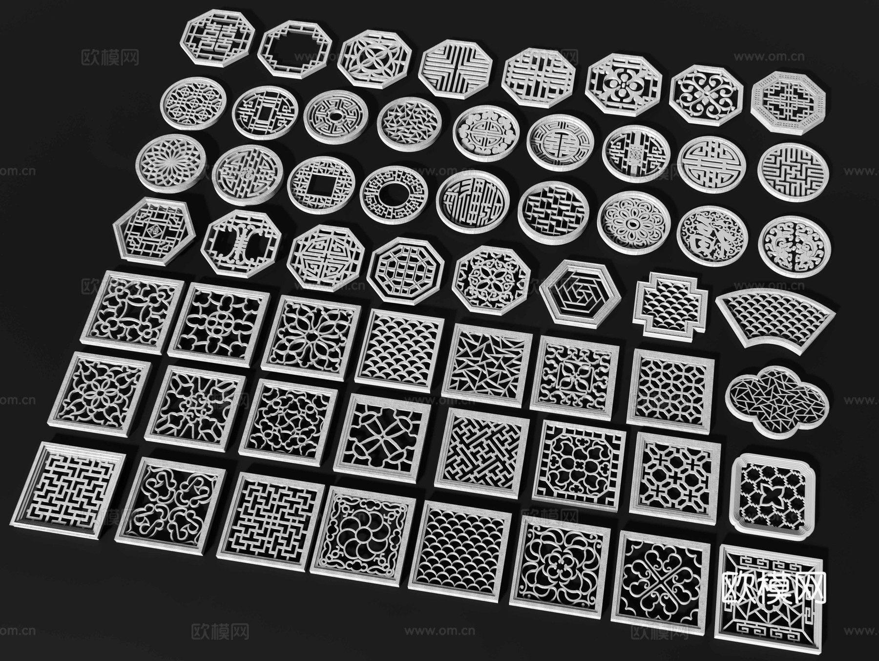 新中式镂花窗 仿古漏窗 窗花 花格窗 窗户 镂空窗格su模型