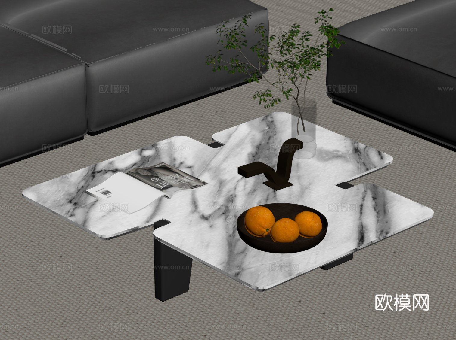 现代意式茶几 大理石茶几su模型