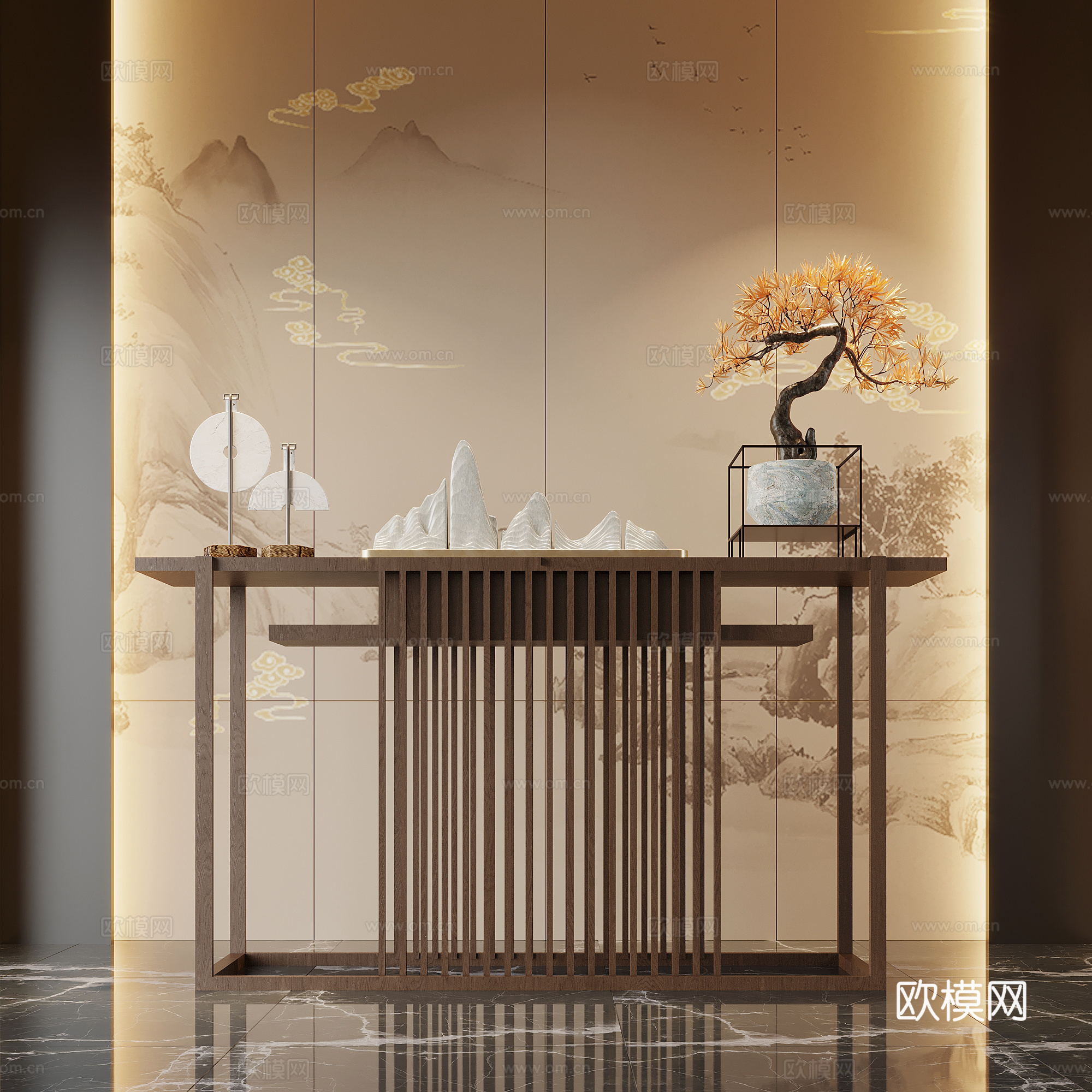 新中式玄关柜 端景台su模型