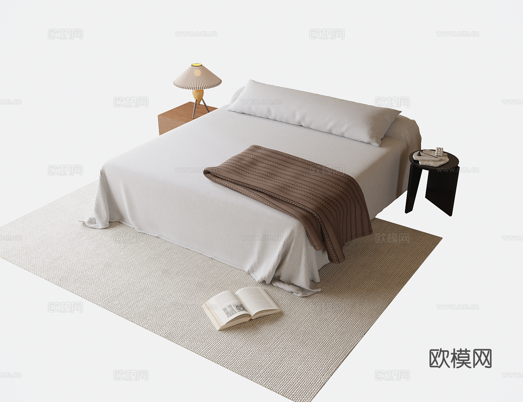 现代双人床 无靠背床su模型