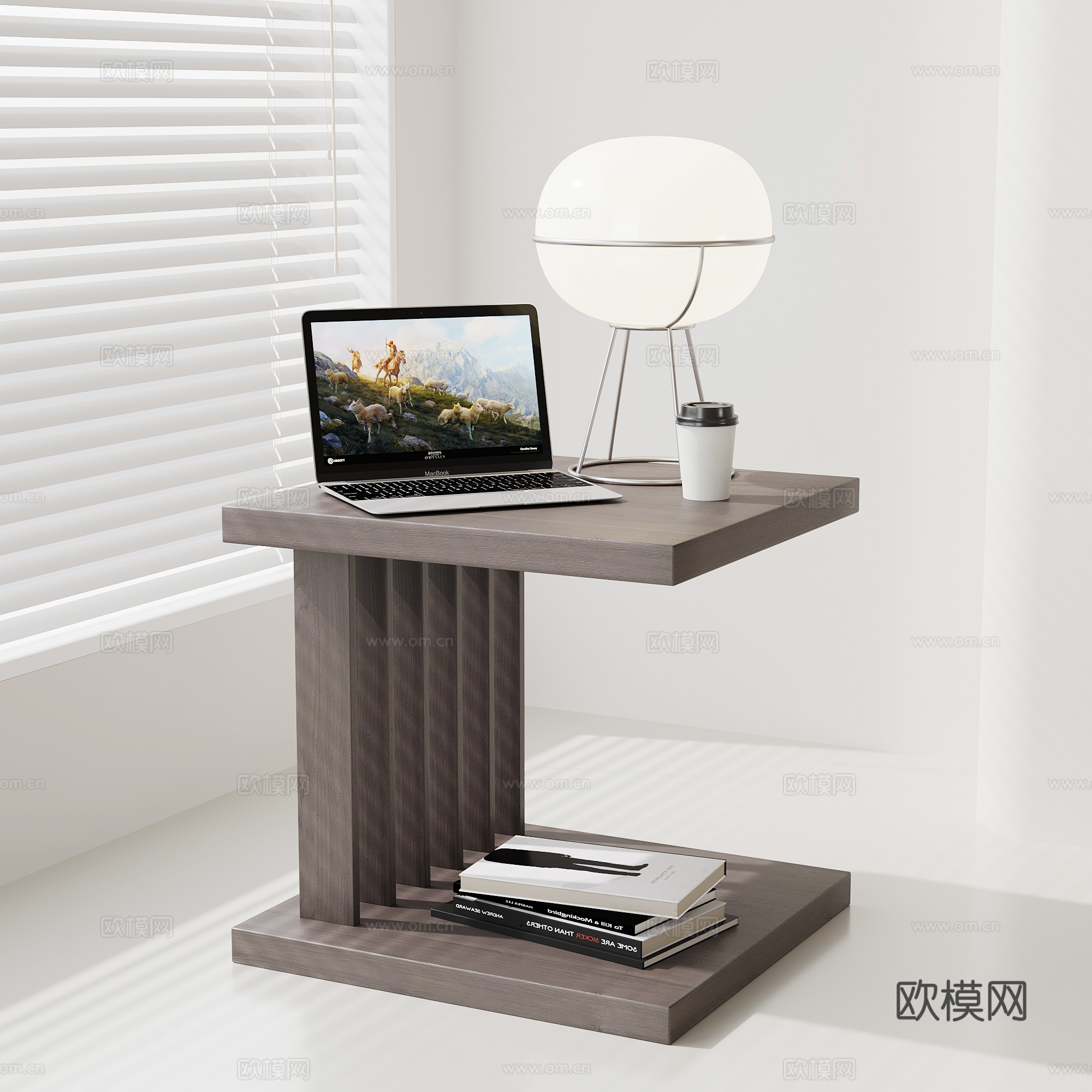 现代意式边几 实木边几 现代意式床头柜su模型